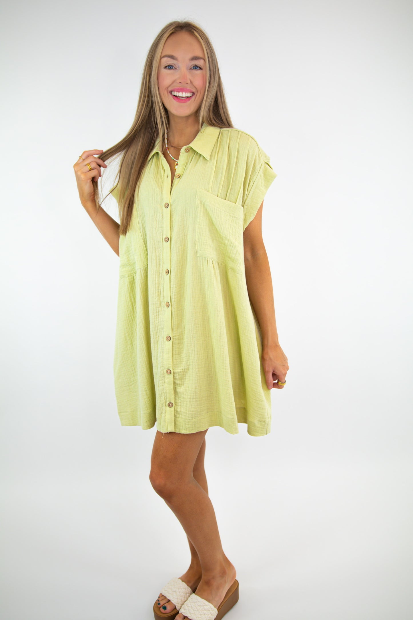 Lime Button Up Dress