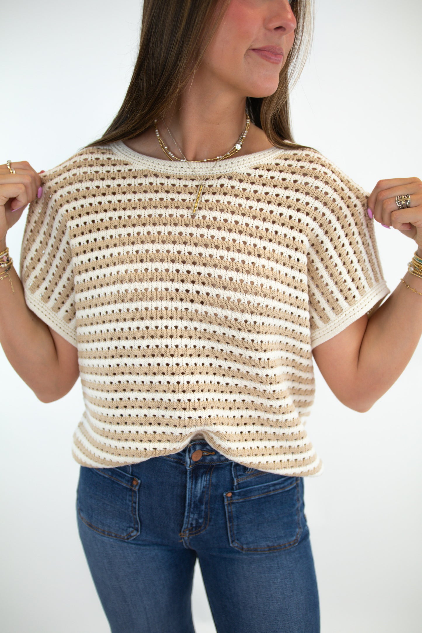 Striped Khaki Knit Top