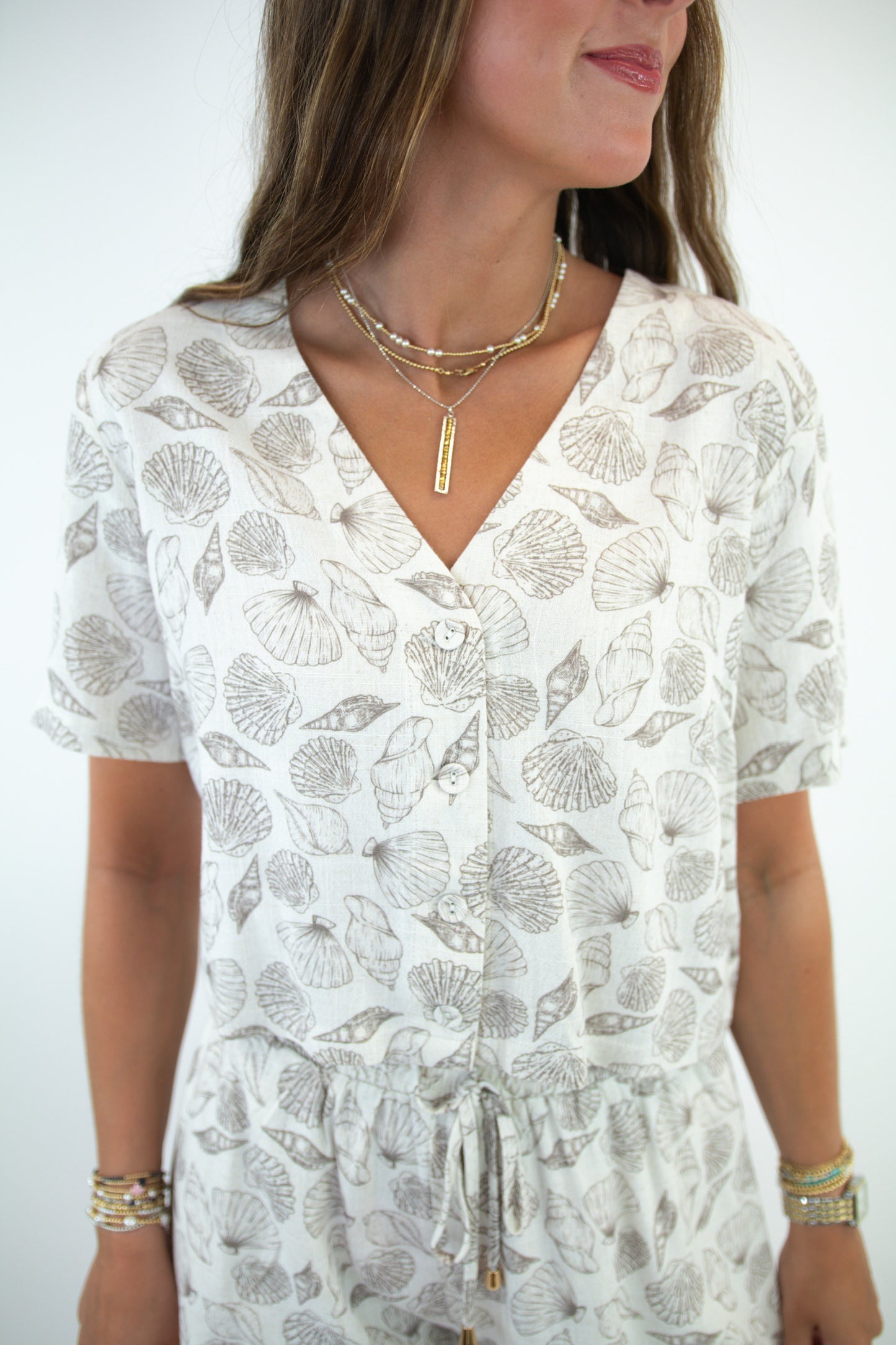 Beachy Seashell V-Neck Linen Top