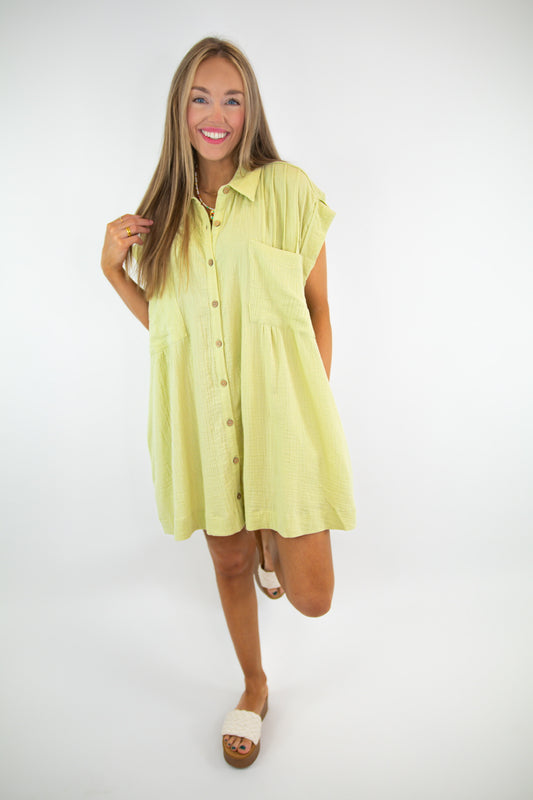 Lime Button Up Dress