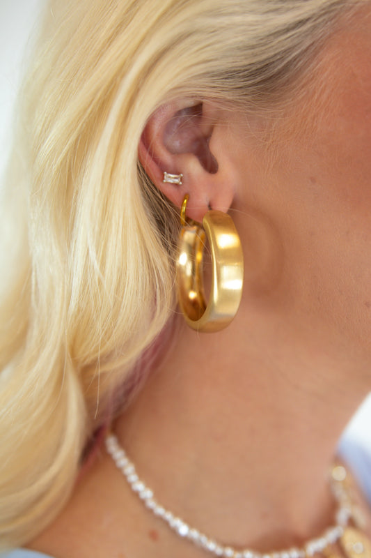 Classic Wide Brushed Gold Hoops