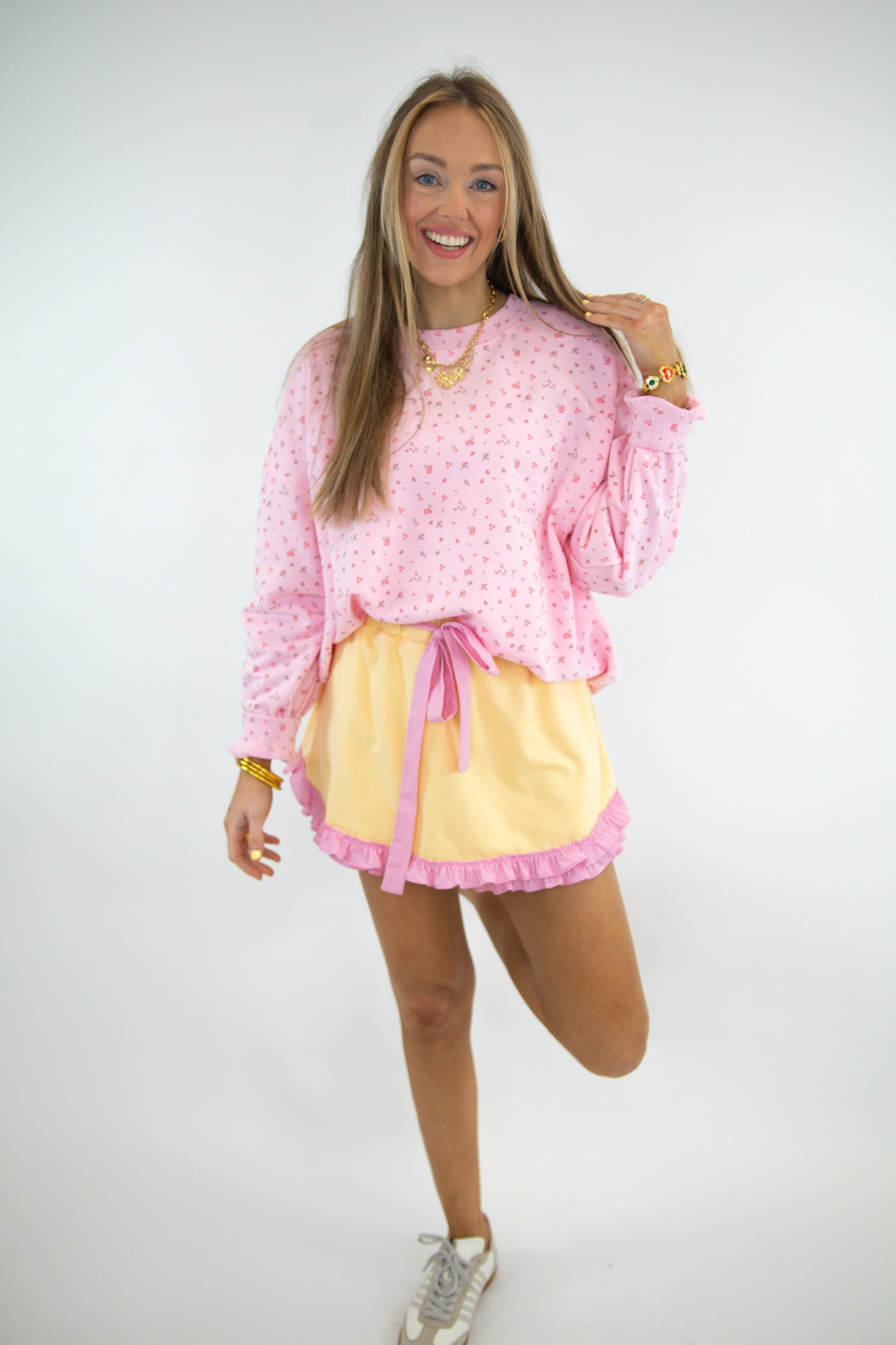 Pale Yellow Ruffle Trim Shorts