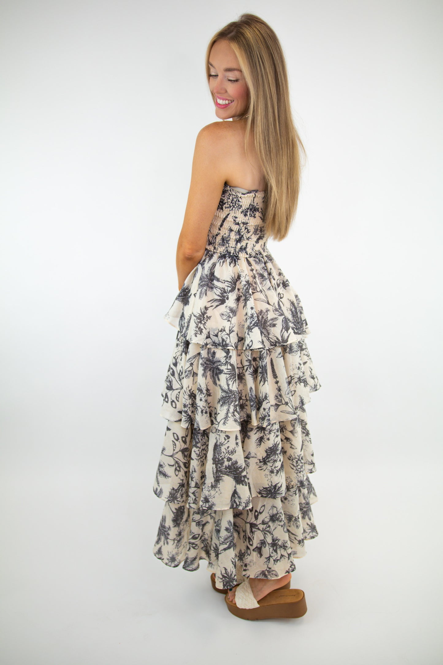 Strapless Layered Natural Maxi Dress