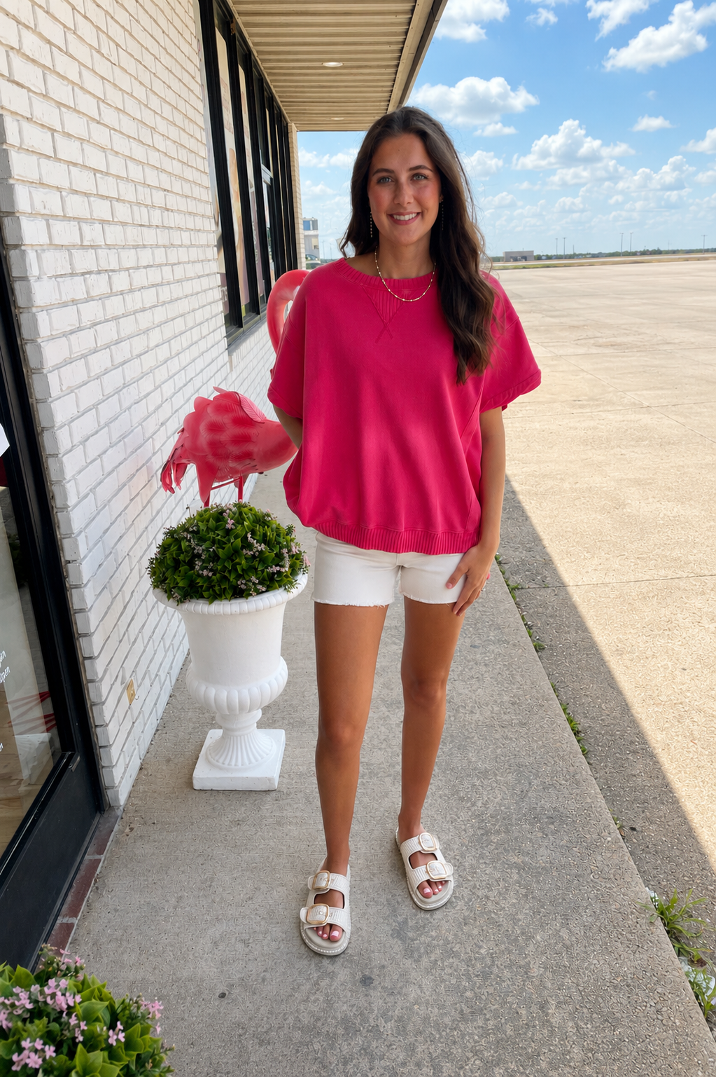Mineral Washed Magenta Dolman Sleeve Top