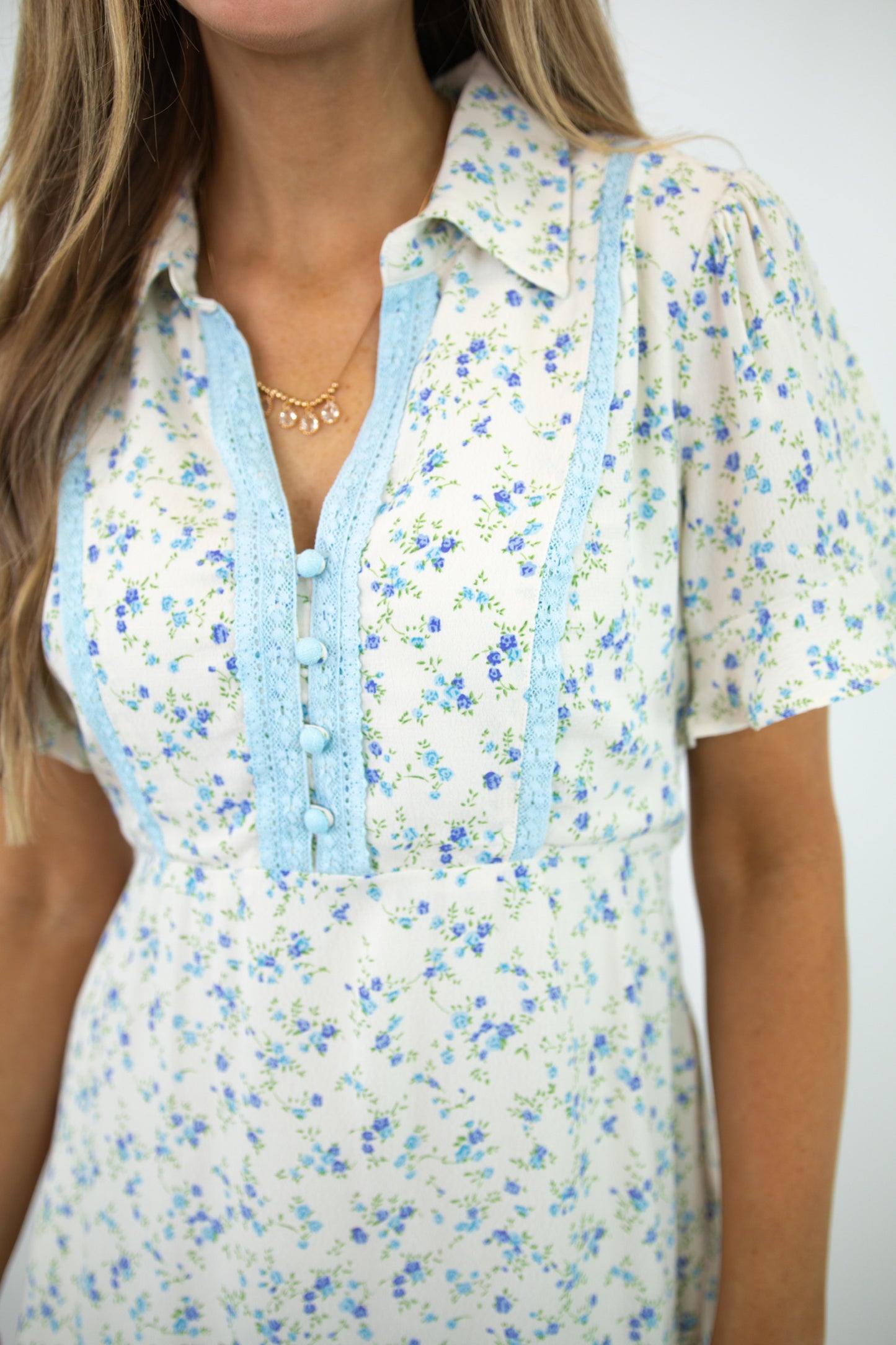 Vintage Blue Floral Mini Dress