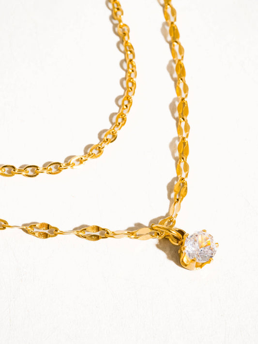 Cerise 18K Gold Non-Tarnish CZ Stone Stacked Necklace
