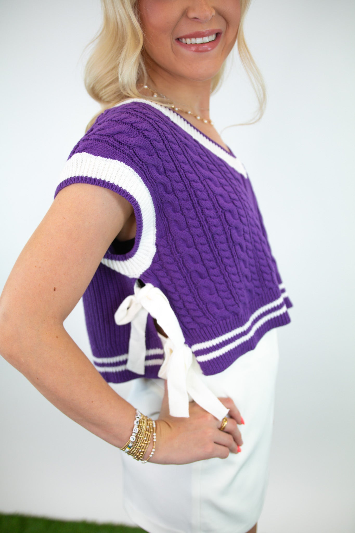 Purple V-Neck Bow Detail Sweater Vest