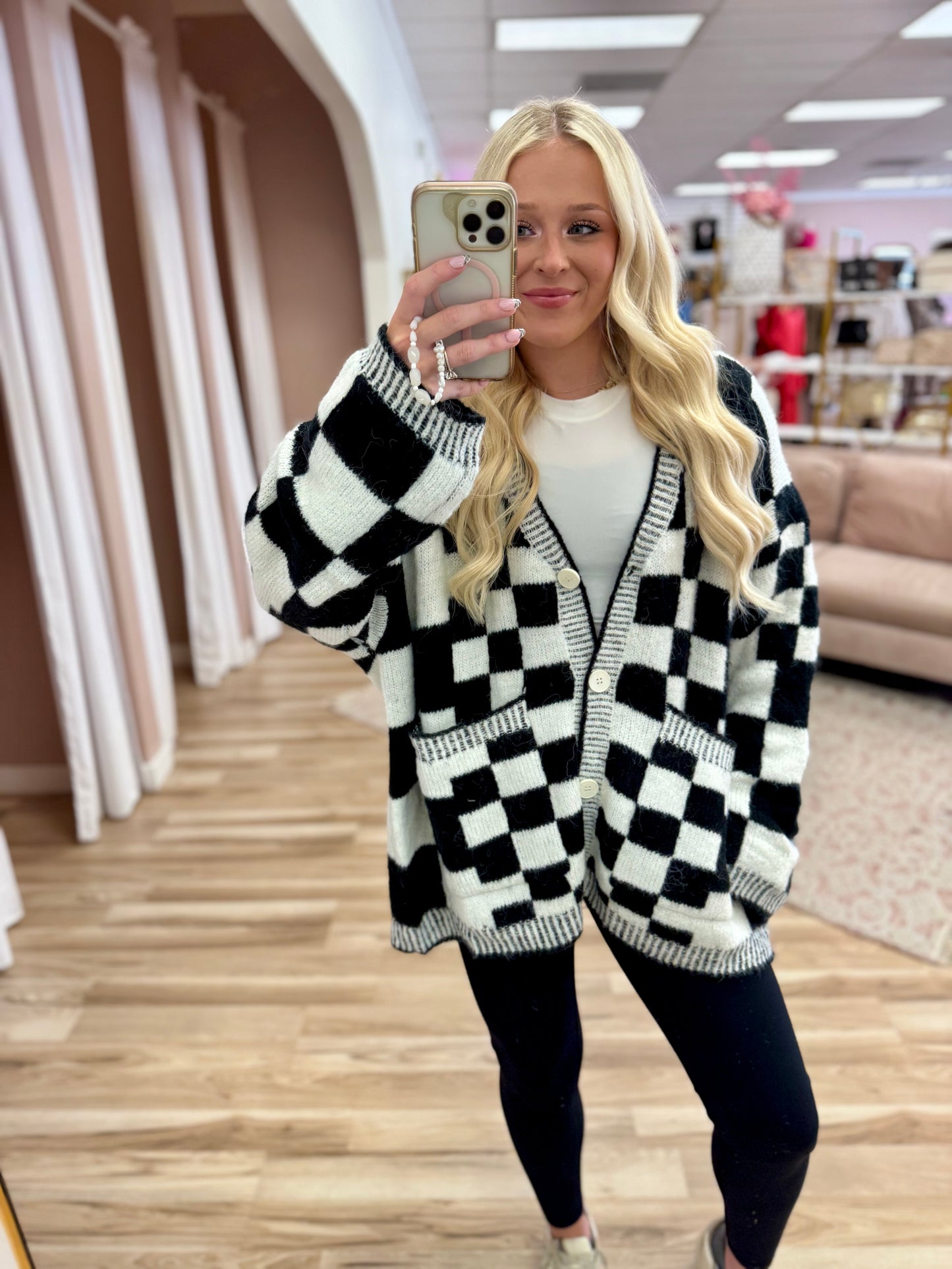 Black & White Checkered Chunky Cardigan