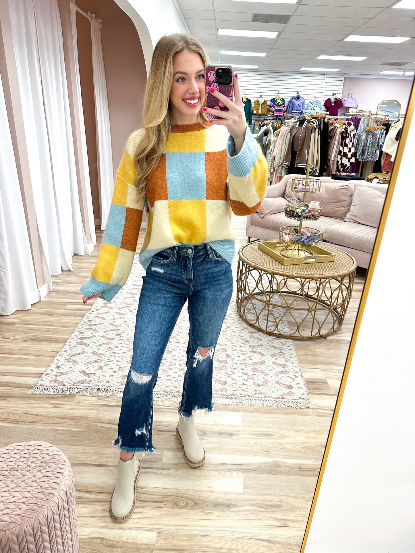 Color Block Checkered Sweater