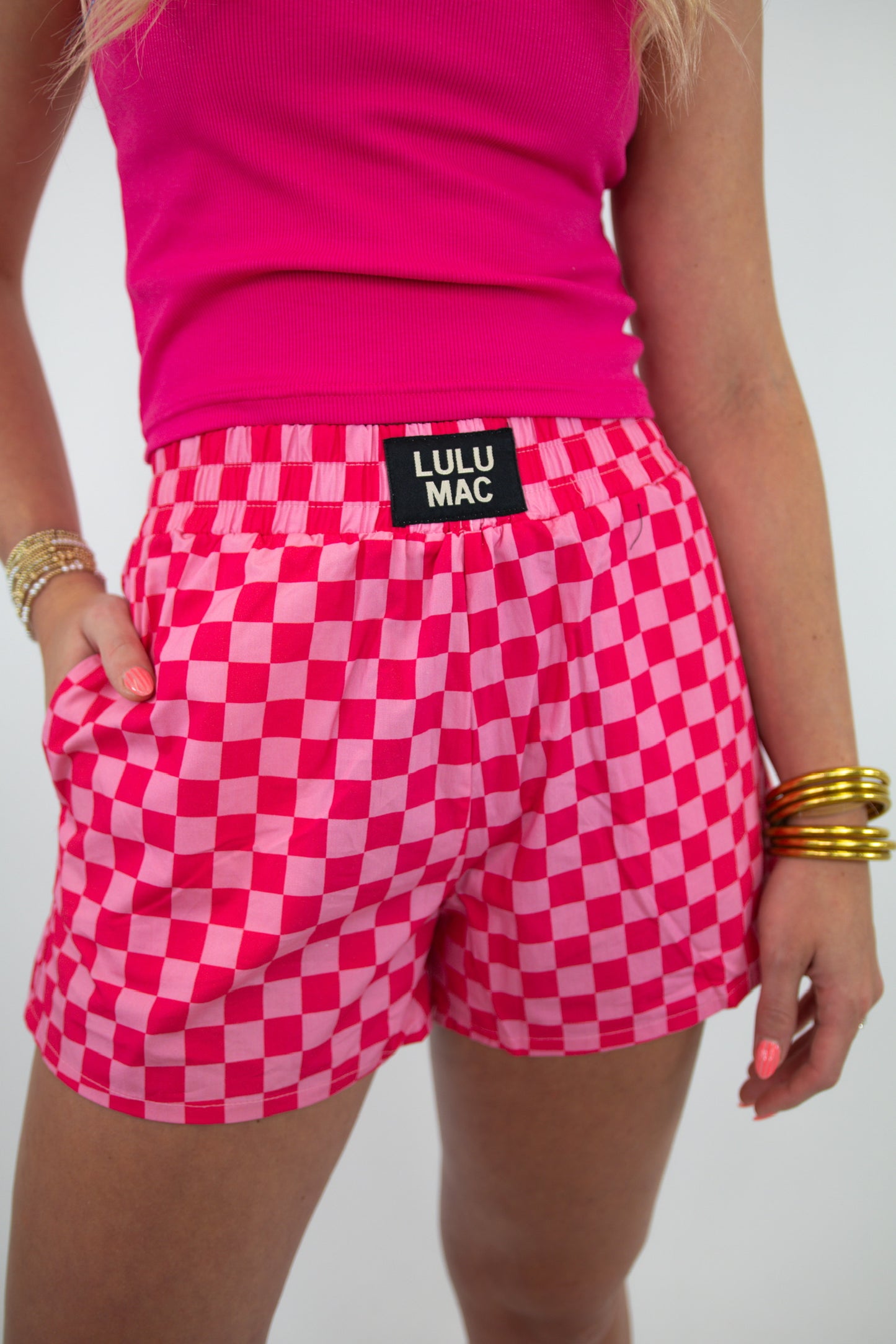Pink Checkered Lulu Mac Shorts
