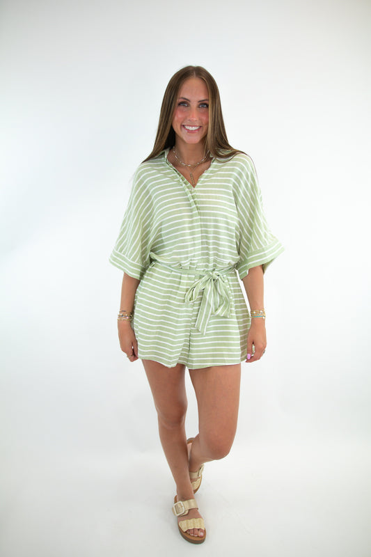 Mint Striped Tie Romper