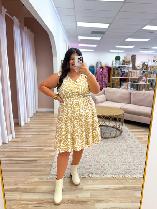 Taupe Ivory Tie Shoulder Dress - Curvy