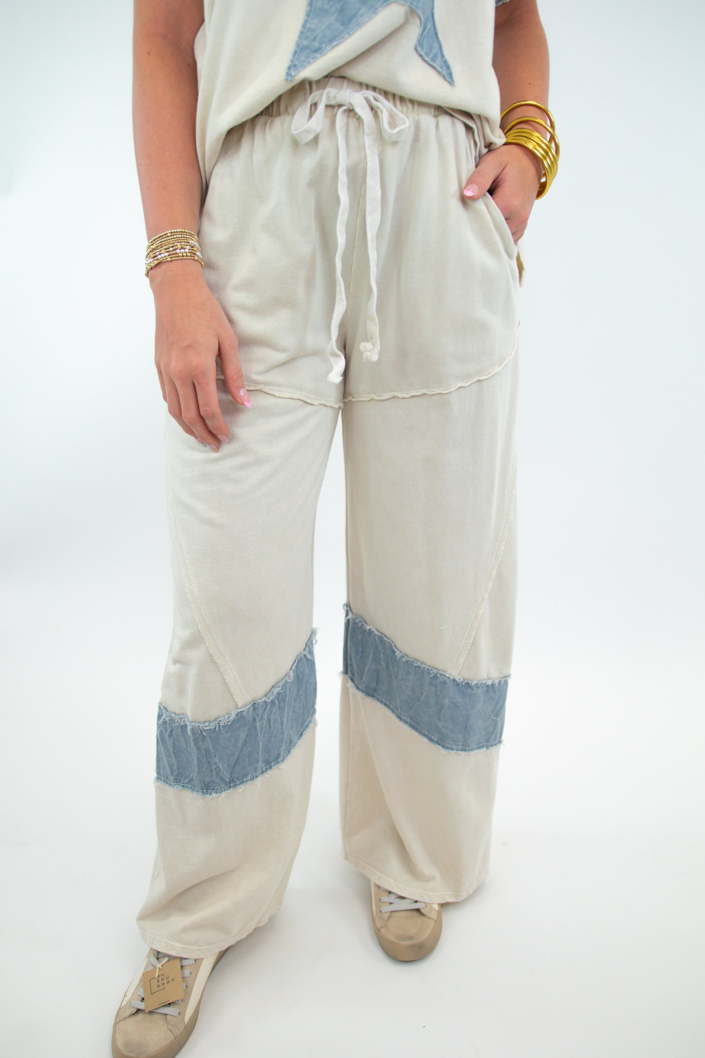 Ivory Mineral Wash Raw Hem pants