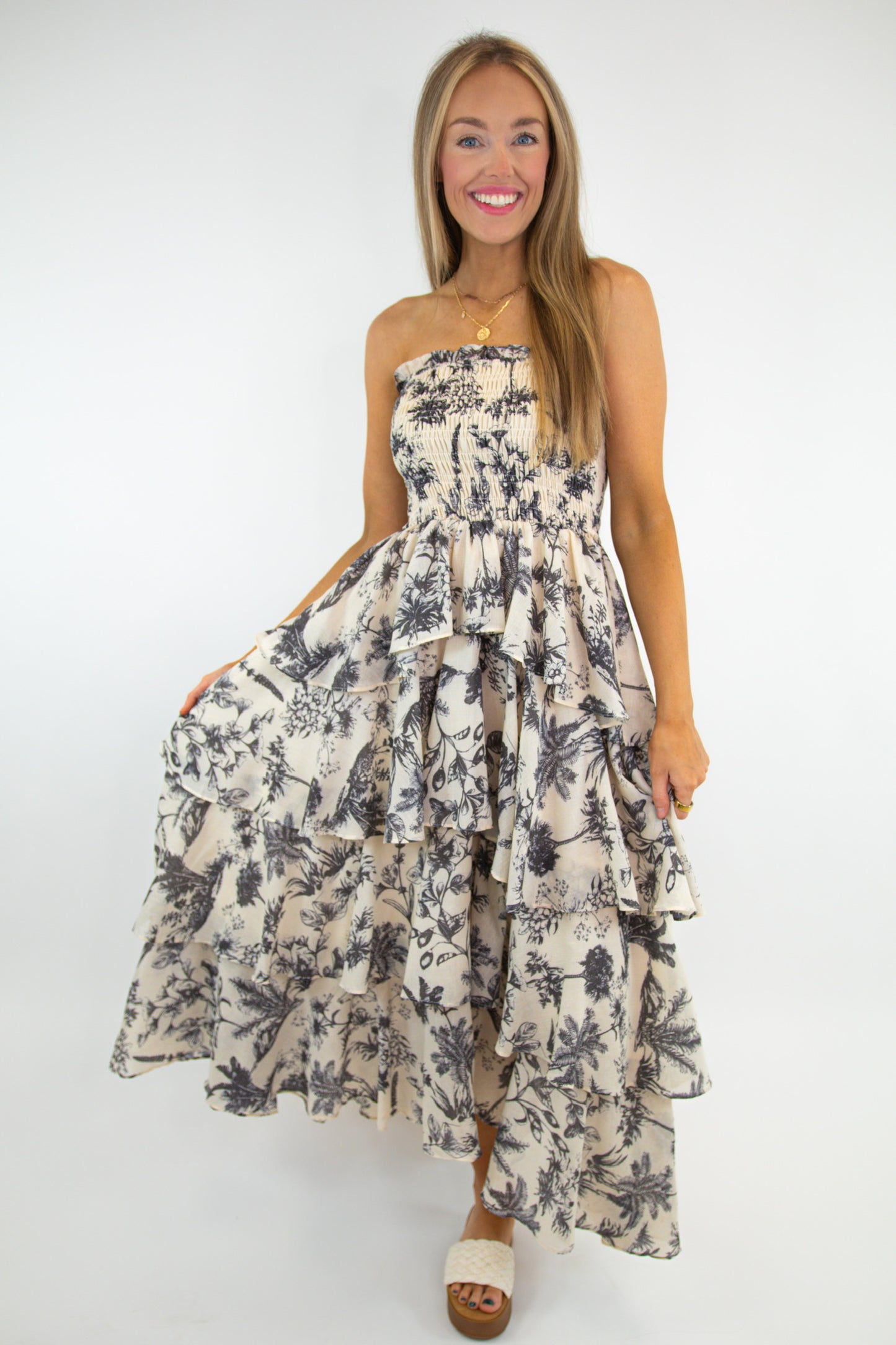 Strapless Layered Natural Maxi Dress