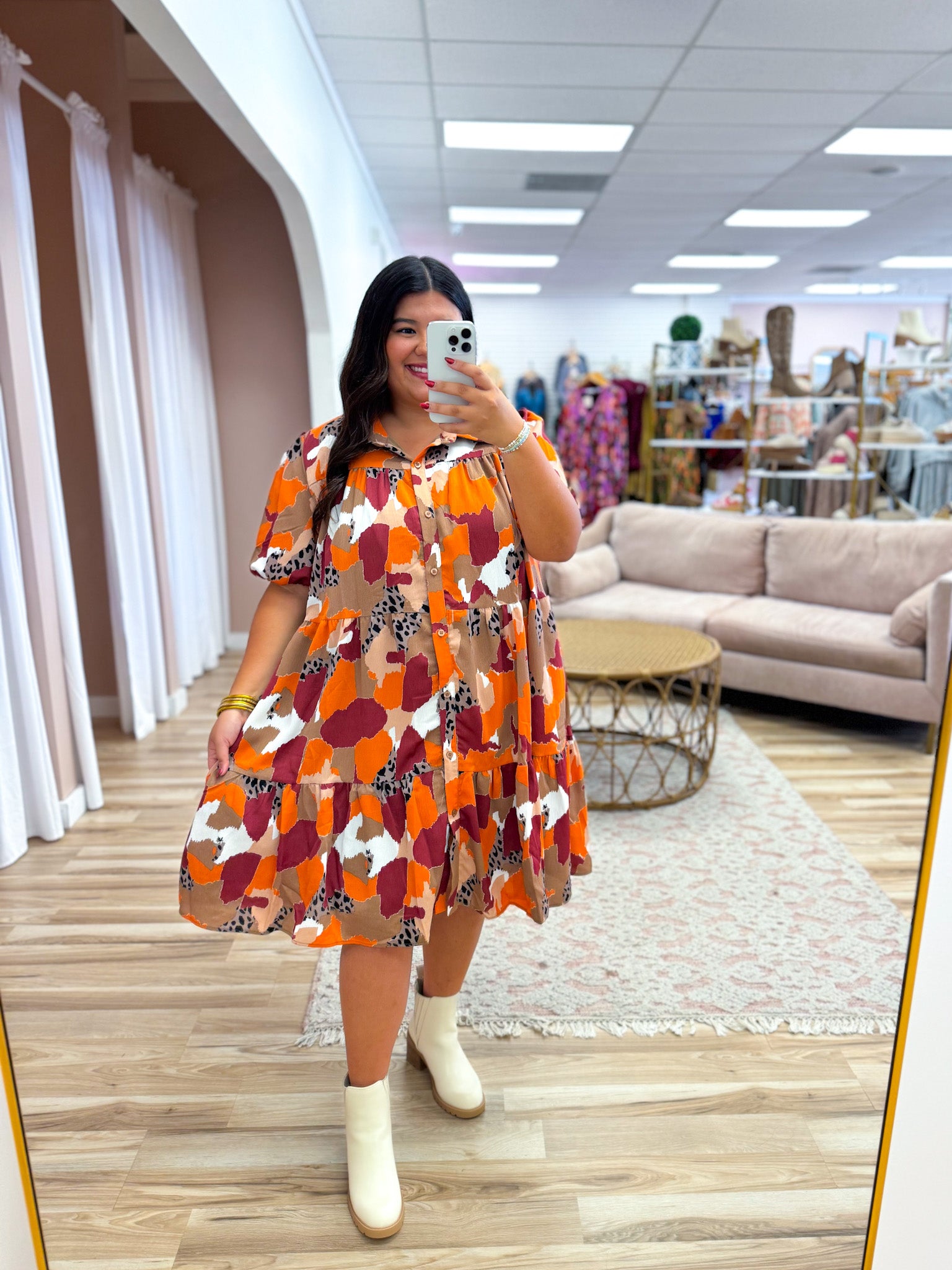 Fall Mix Button Down Dress- Curvy For The Girls Boutique Fall Mix Button Down Dress- Curvy For The Girls Boutique