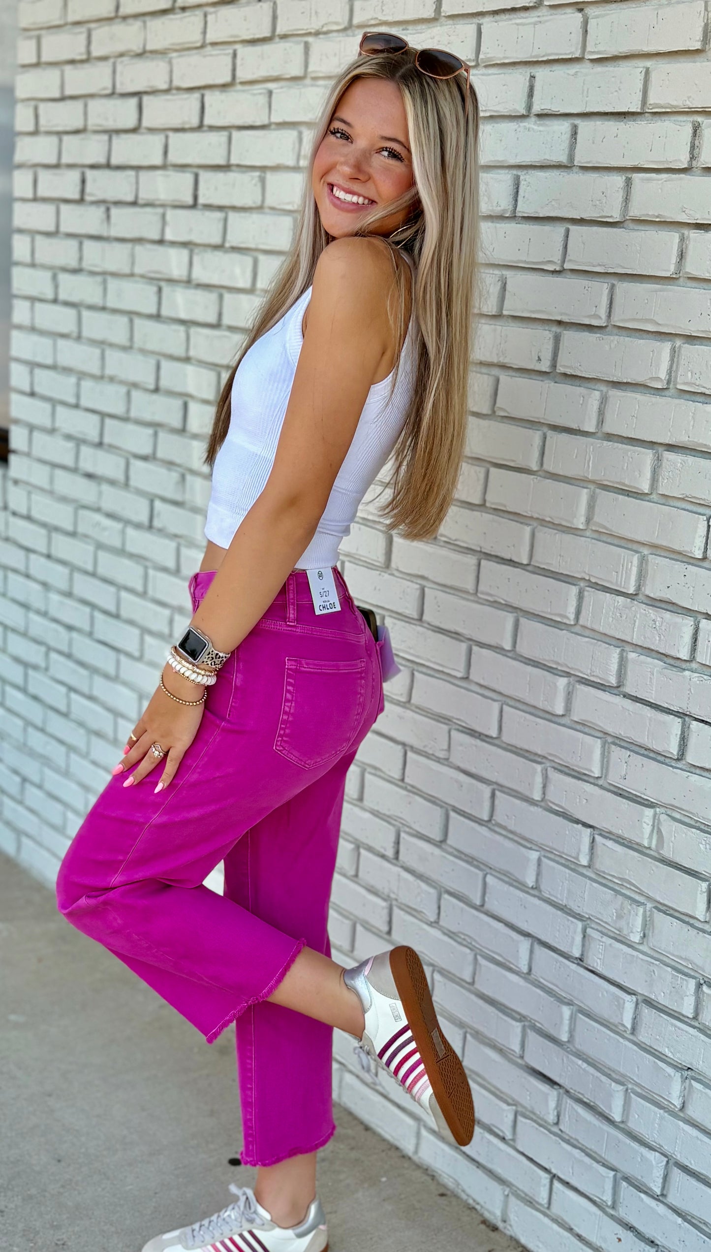Pink Rouge Crop Wide Leg Jeans
