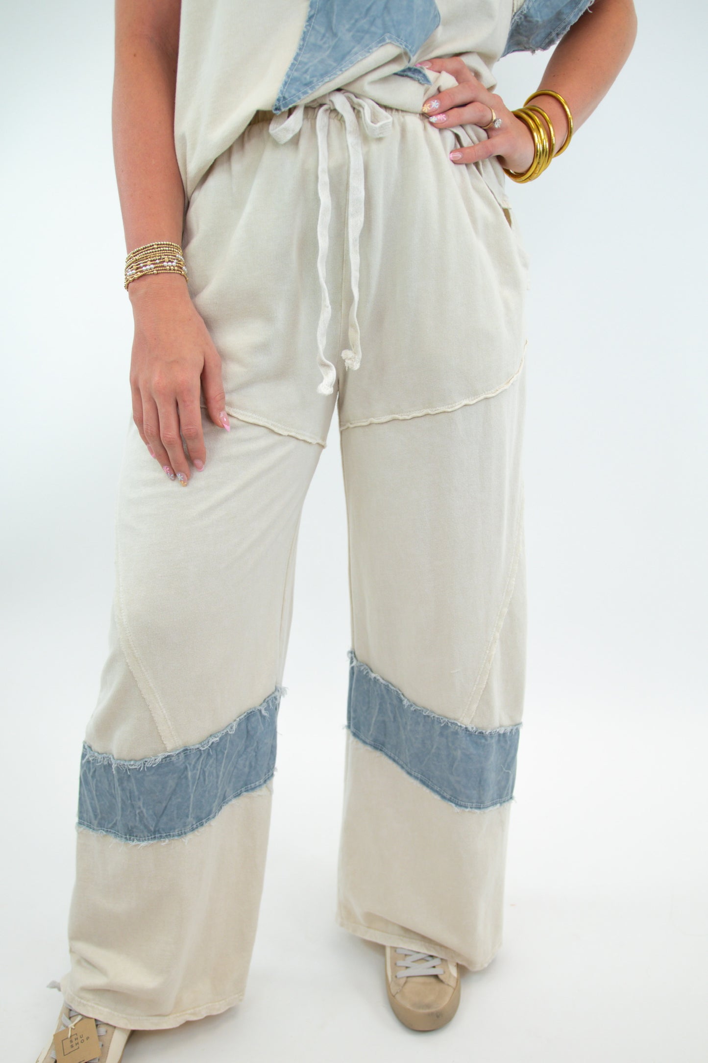 Ivory Mineral Wash Raw Hem pants