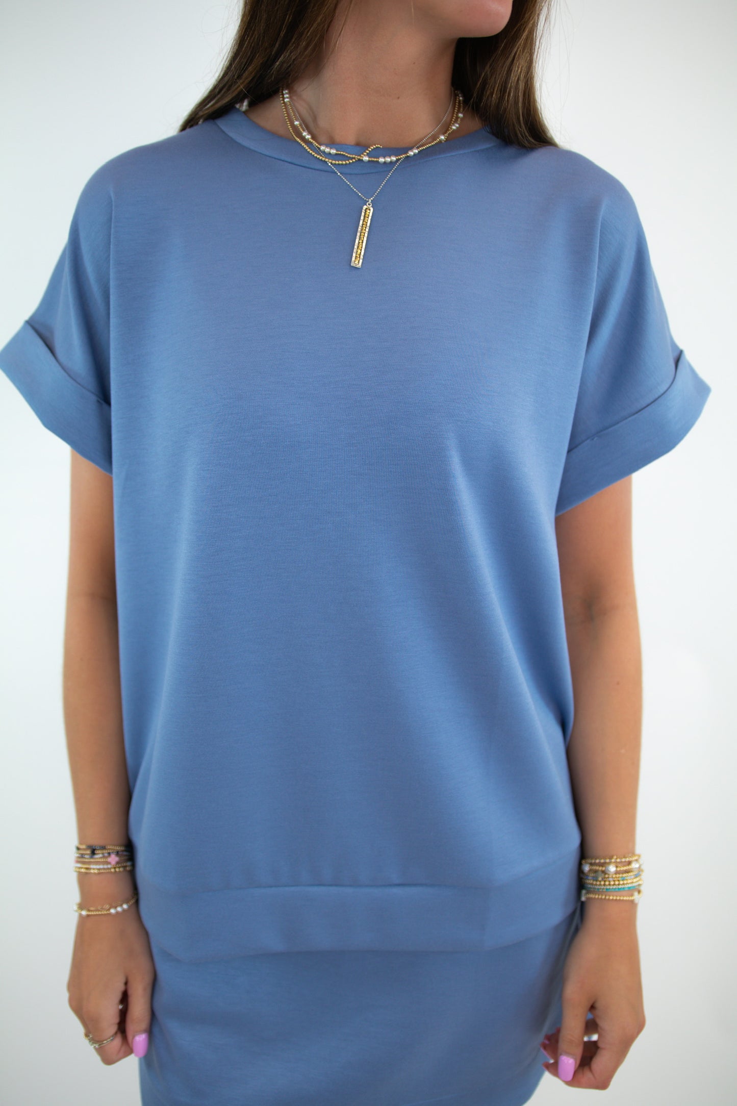 Blue V-Neck Short Sleeve