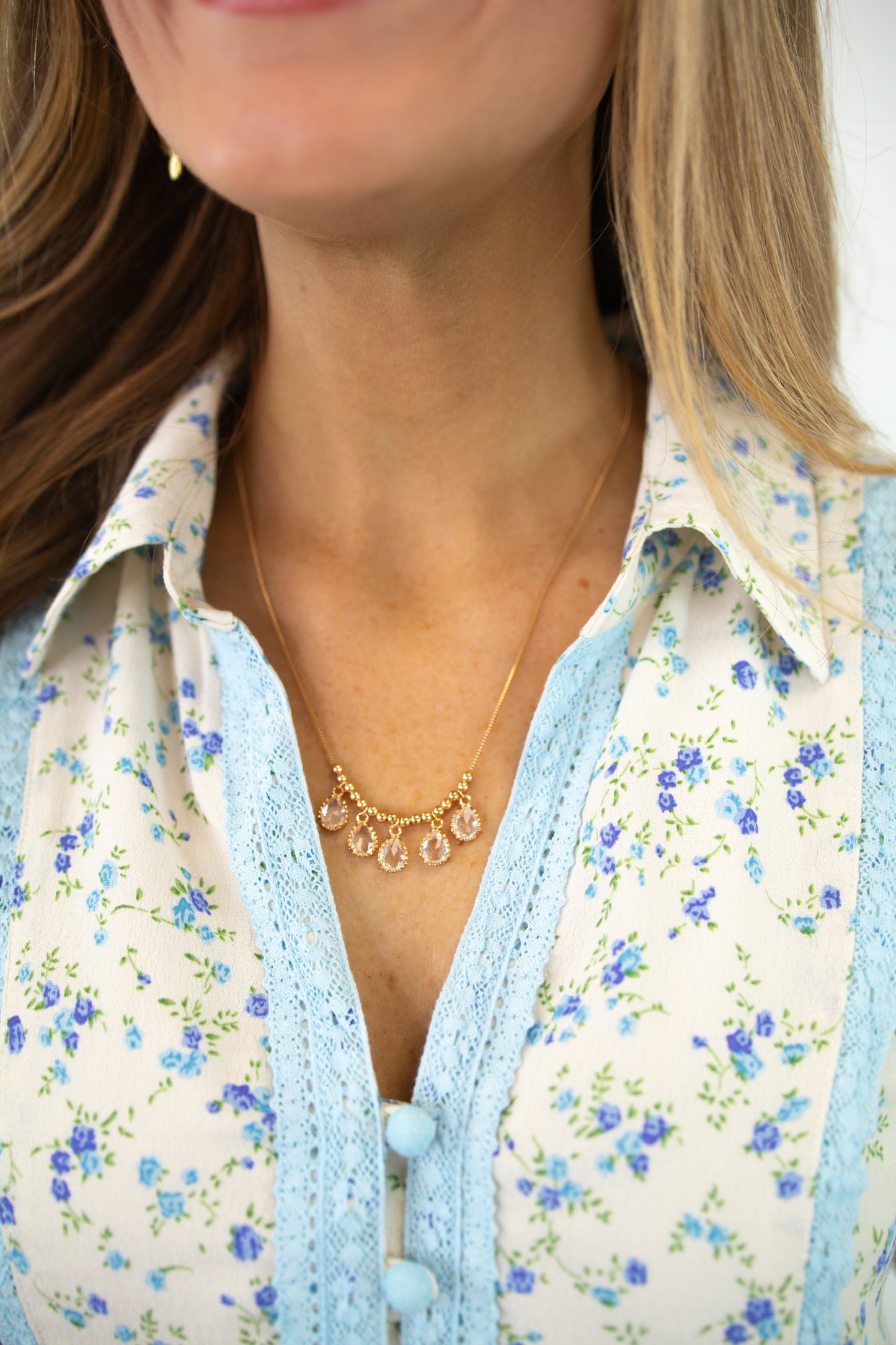 Teardrop Stone Gold Necklace