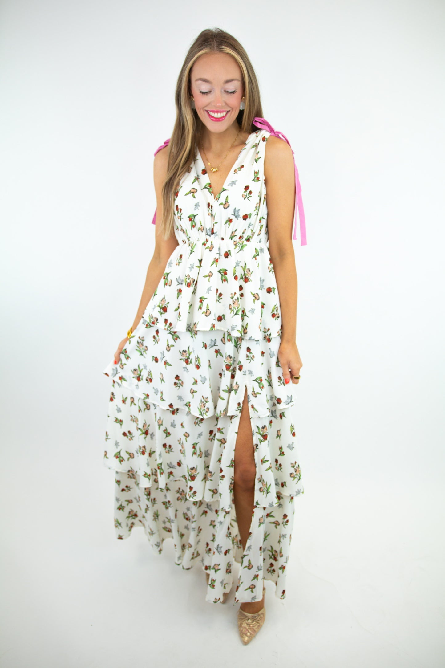 Ivory Print Tiered Dress