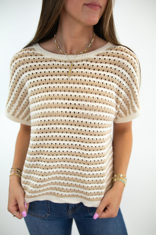 Striped Khaki Knit Top