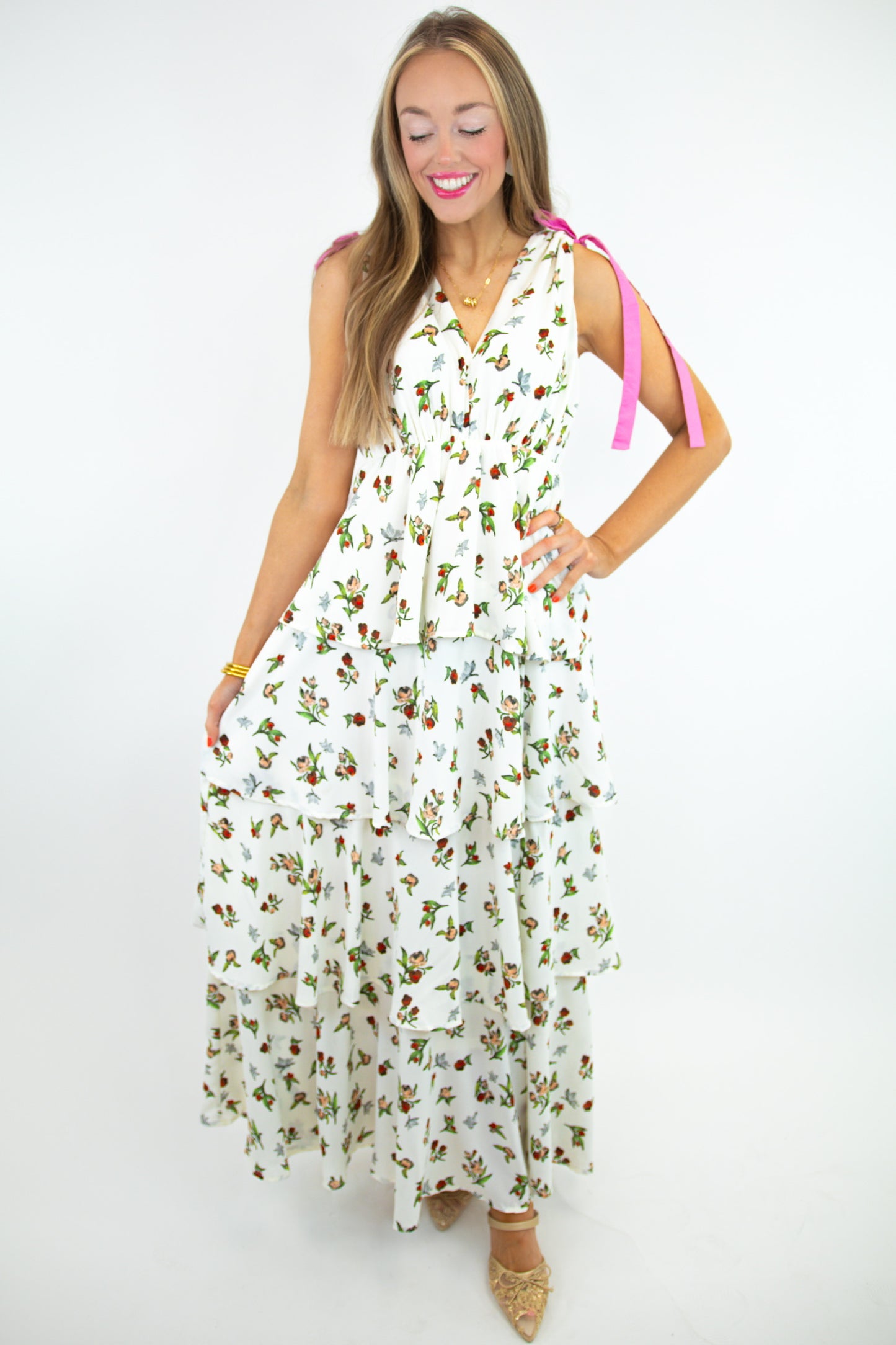 Ivory Print Tiered Dress