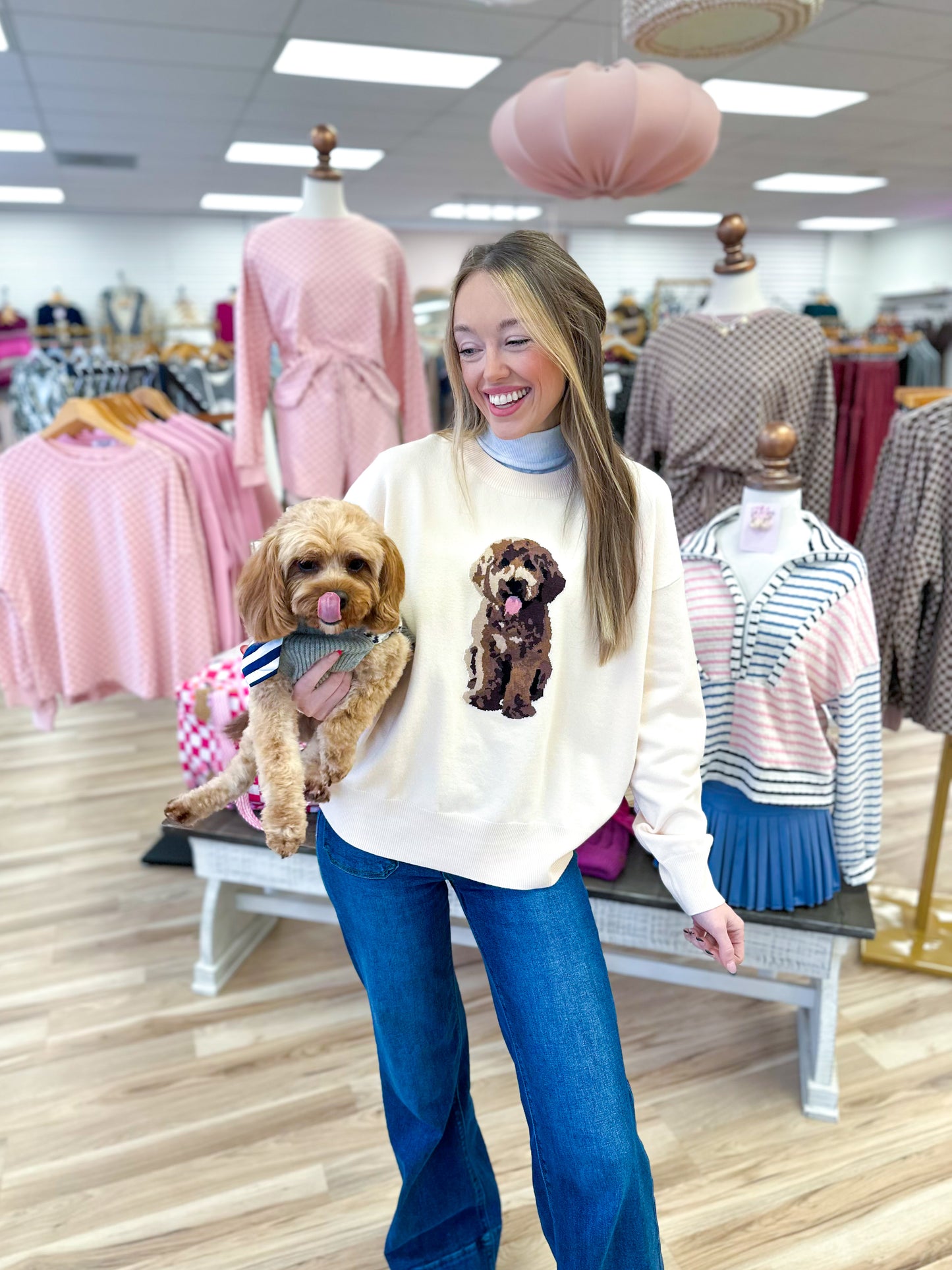 Cream Puppy Crewneck Sweater