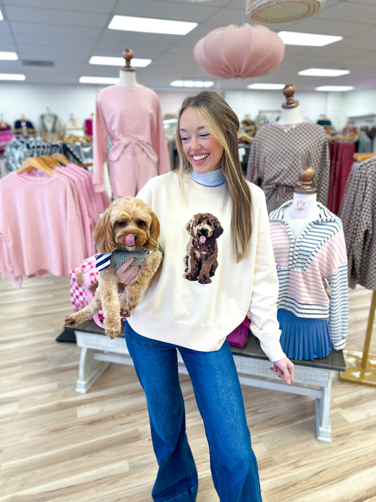 Cream Puppy Crewneck Sweater
