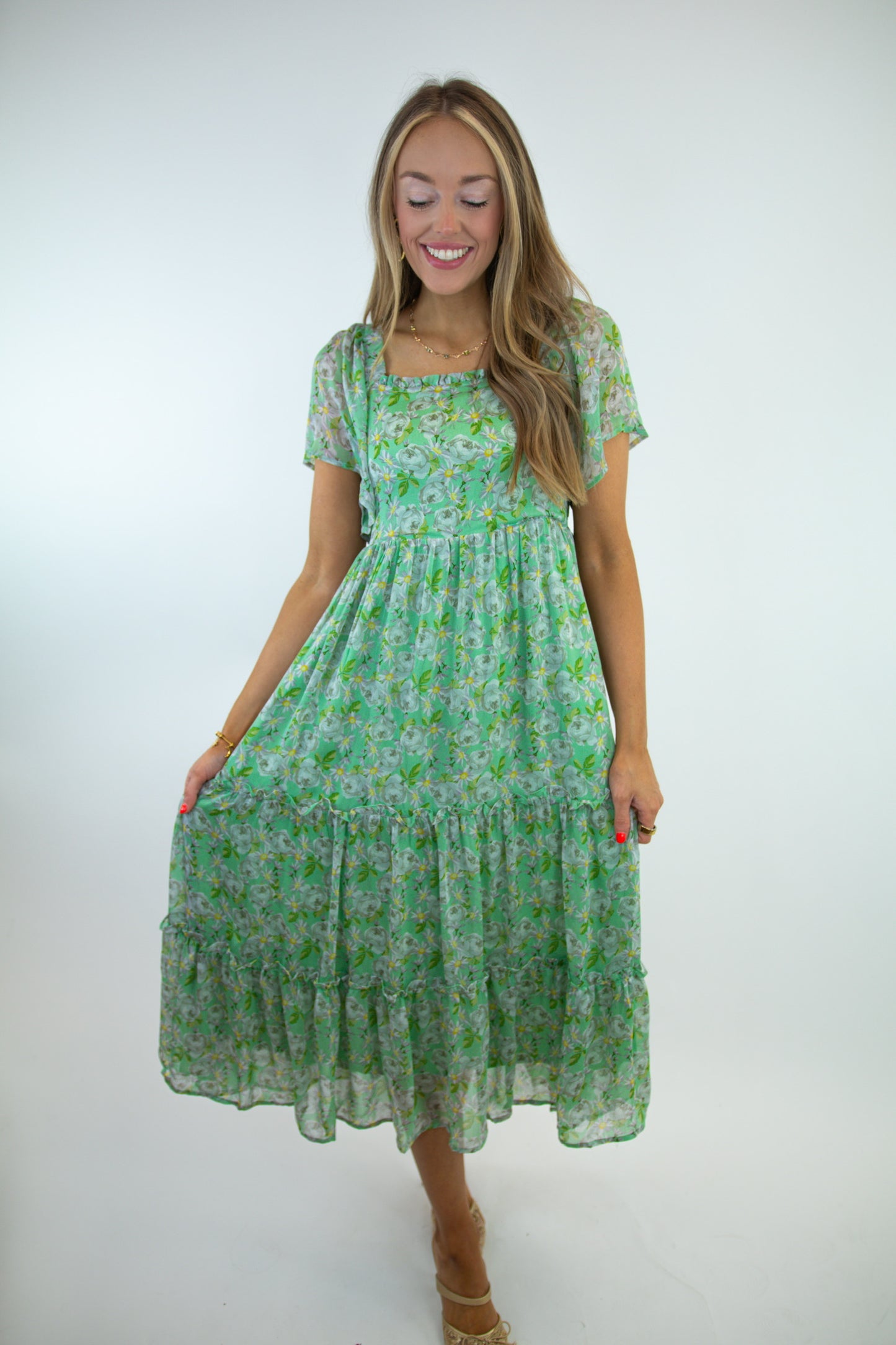 Green Tiered Midi Dress