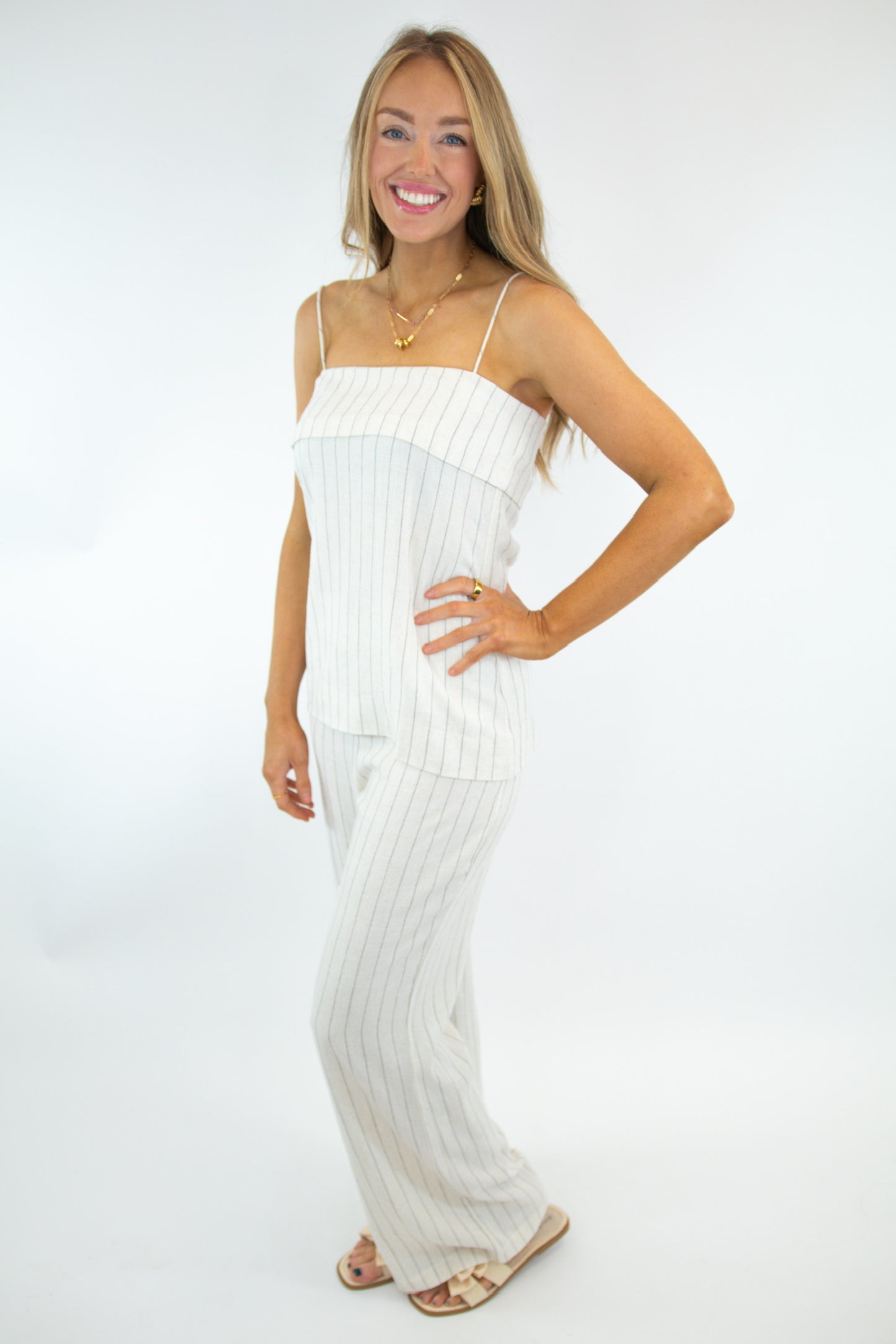 Natural Striped Linen Tank