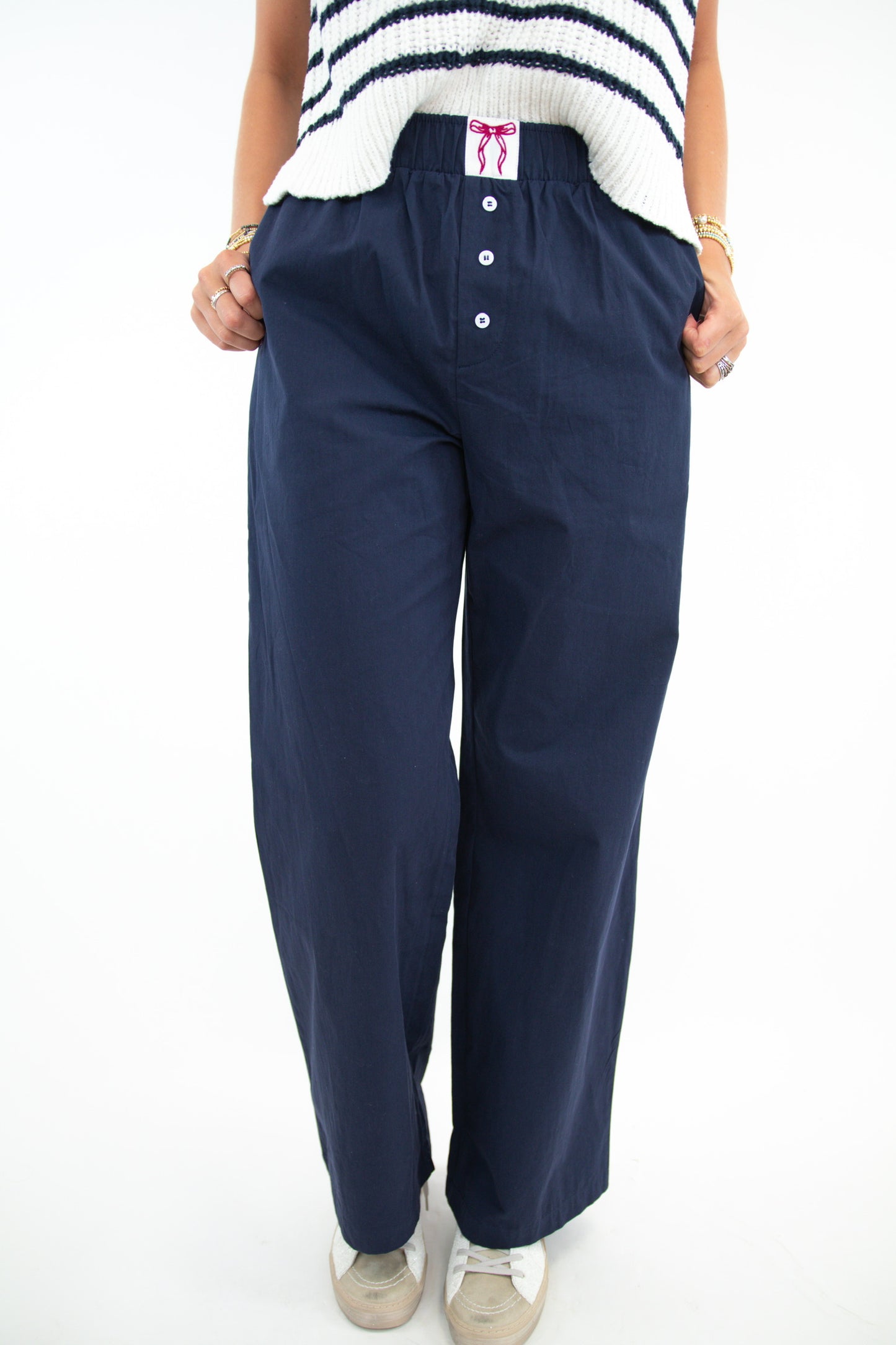 Bow Detail Navy Blue Pants