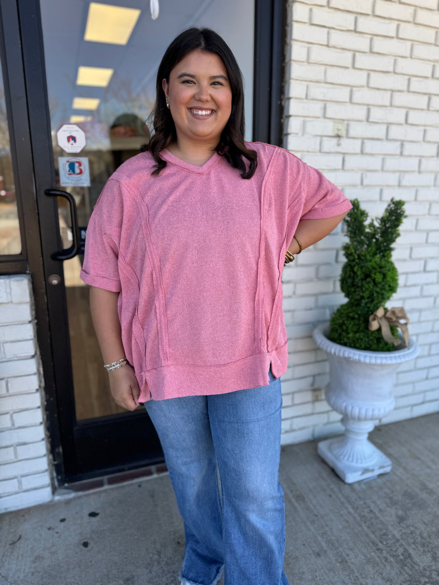 Pink Out Stitch Knit top-Curvy