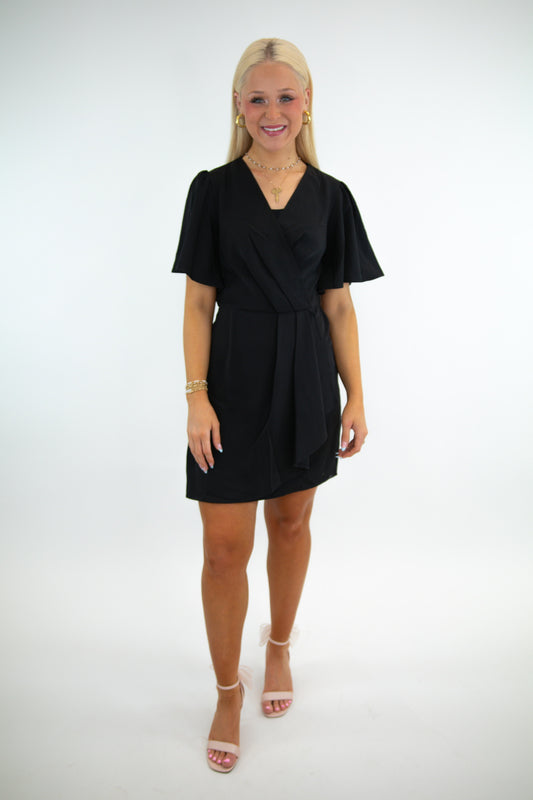 Classy Flutter Sleeve Wrap Dress