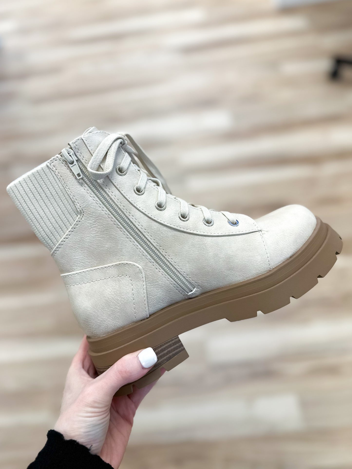 Lace Up Ivory Combat Boots