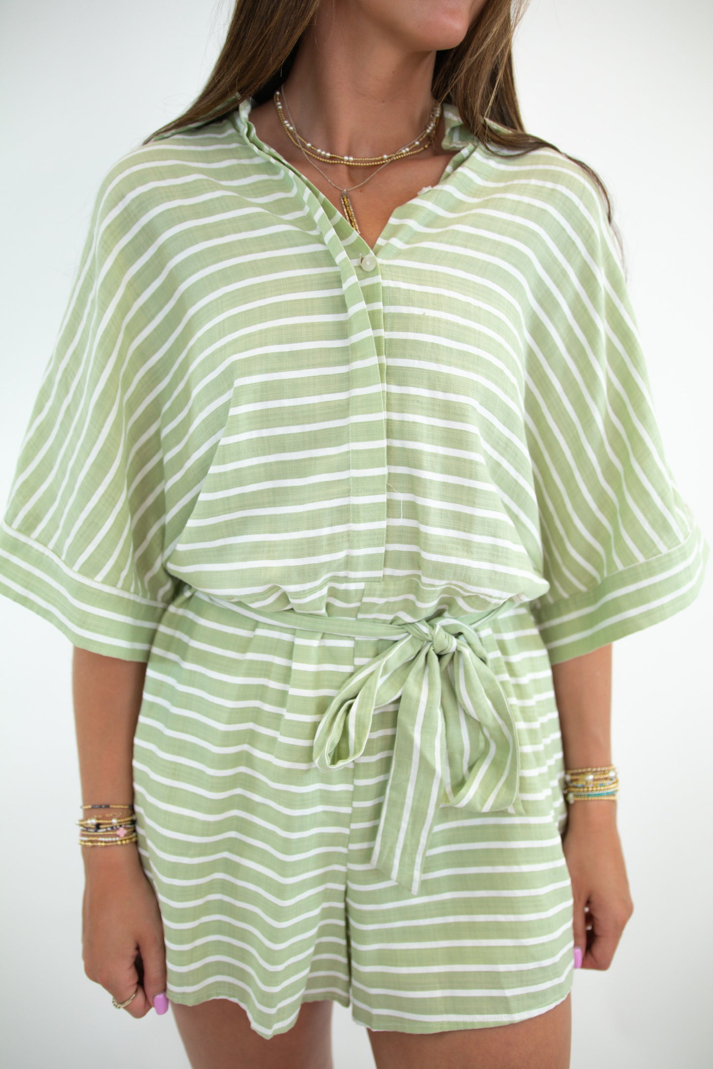 Mint Striped Tie Romper