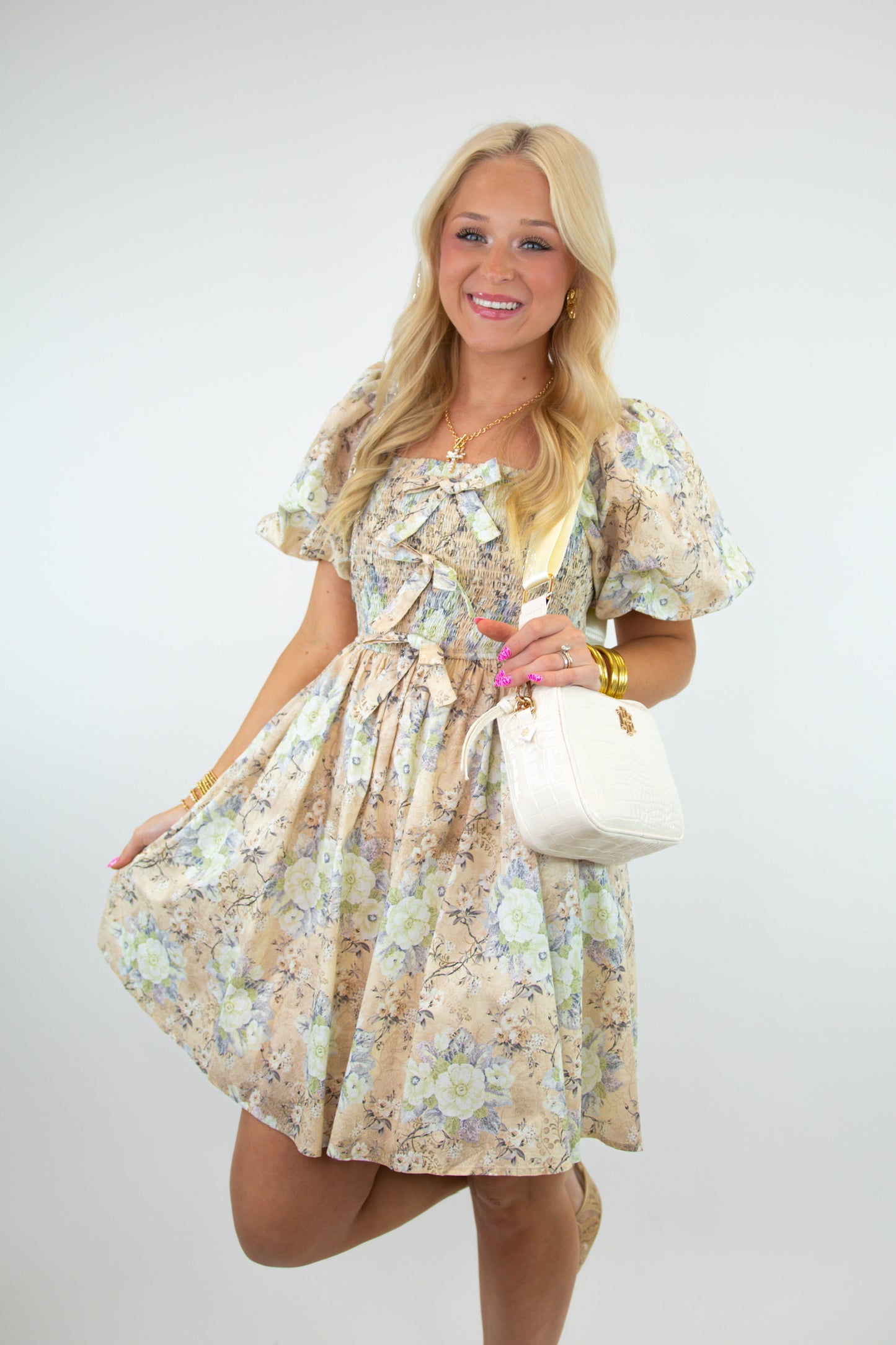 Ecru Puff Sleeve Dress