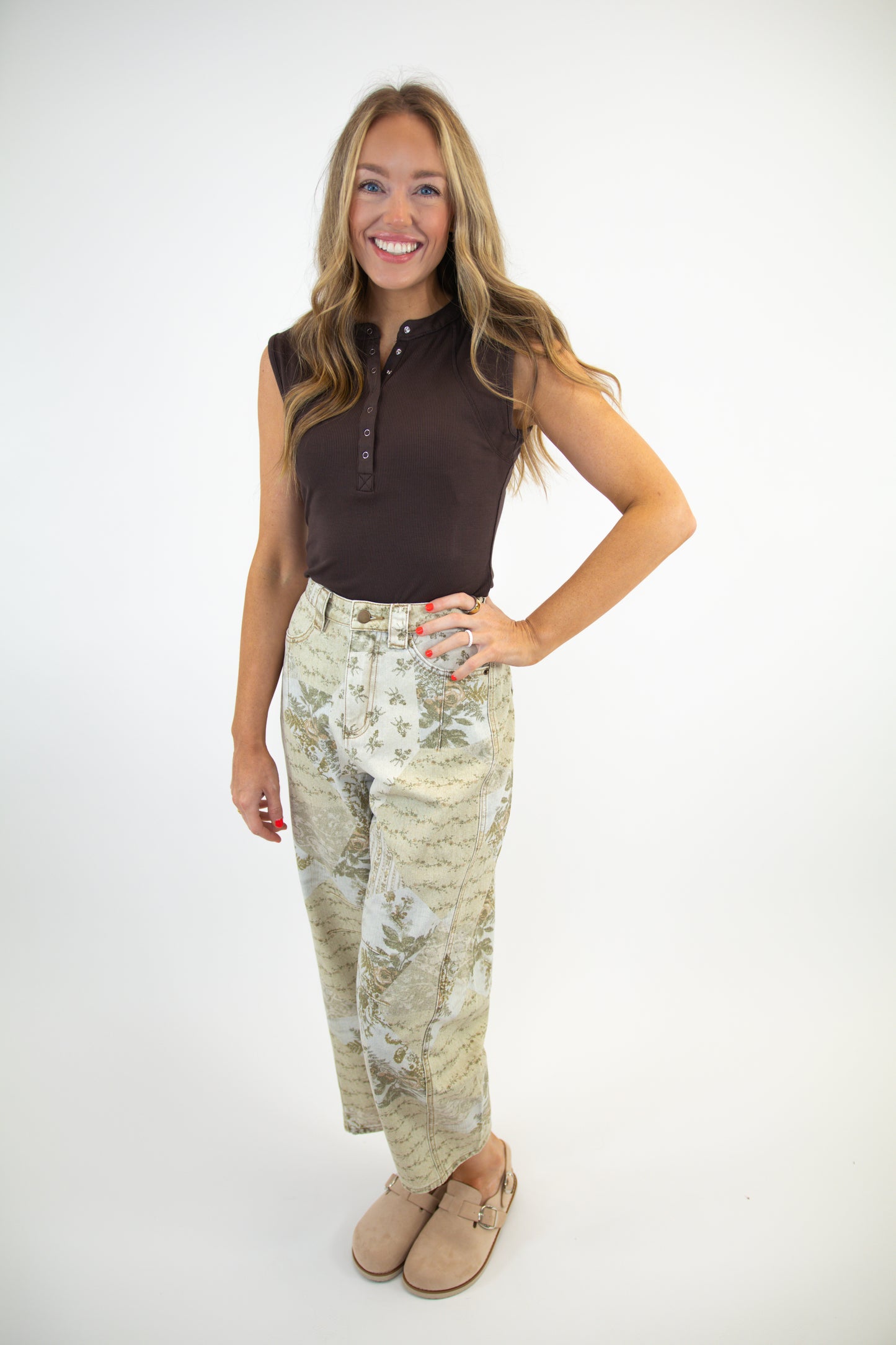 Multi Print Vintage Wash Barrel Jeans