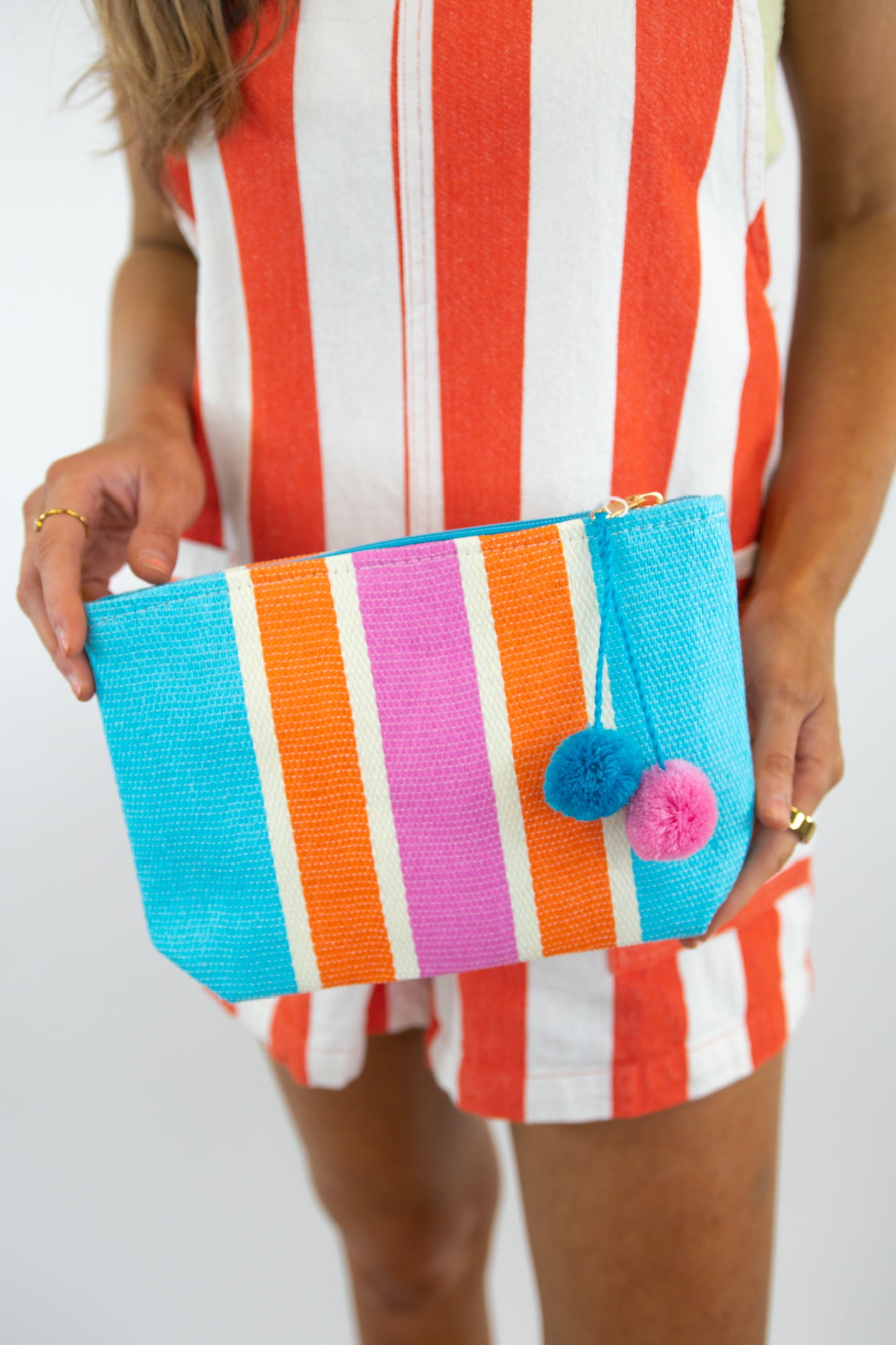 PomPom Woven Beach Zip Pouch