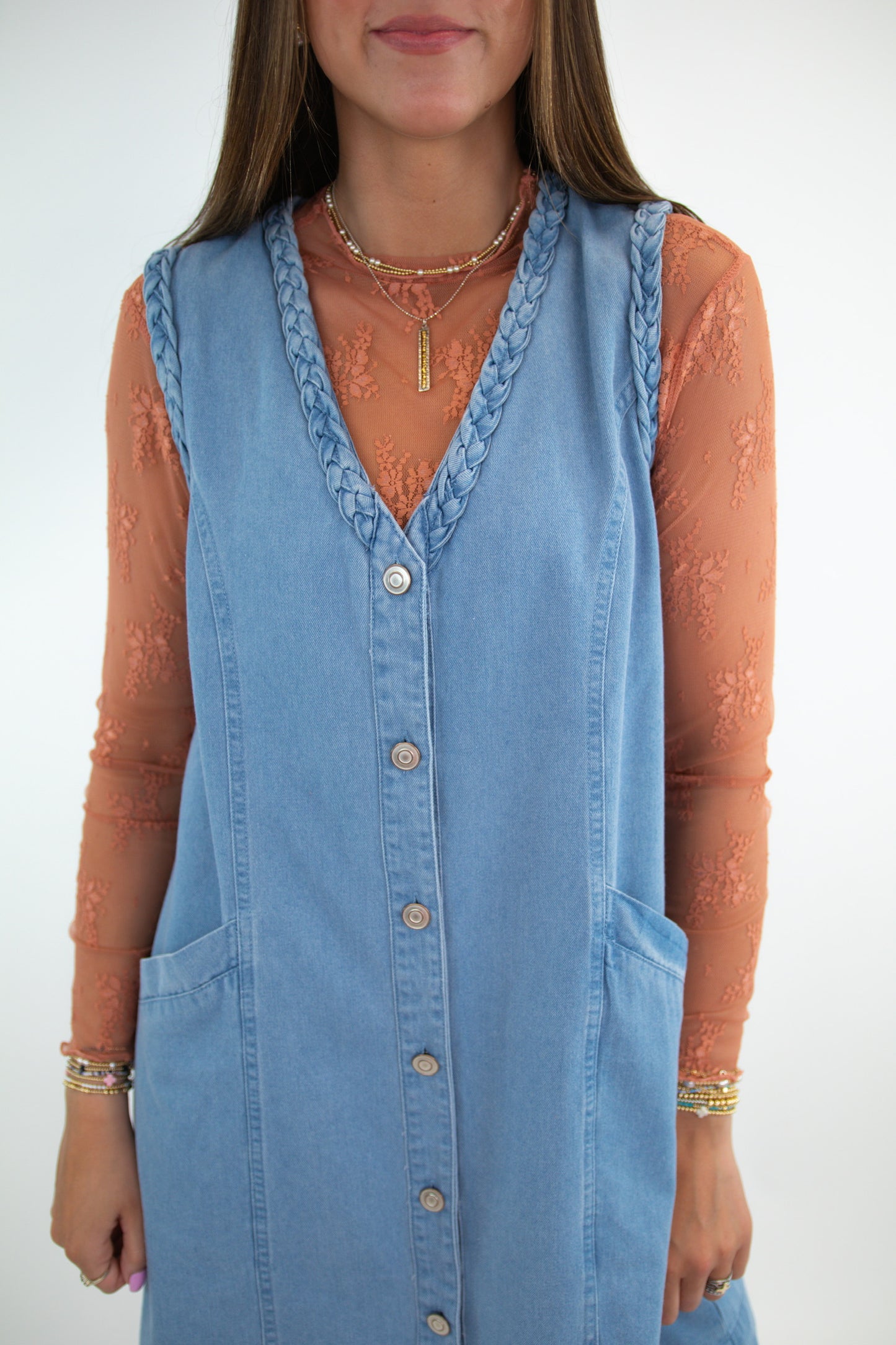 Denim Braid Button Down Dress