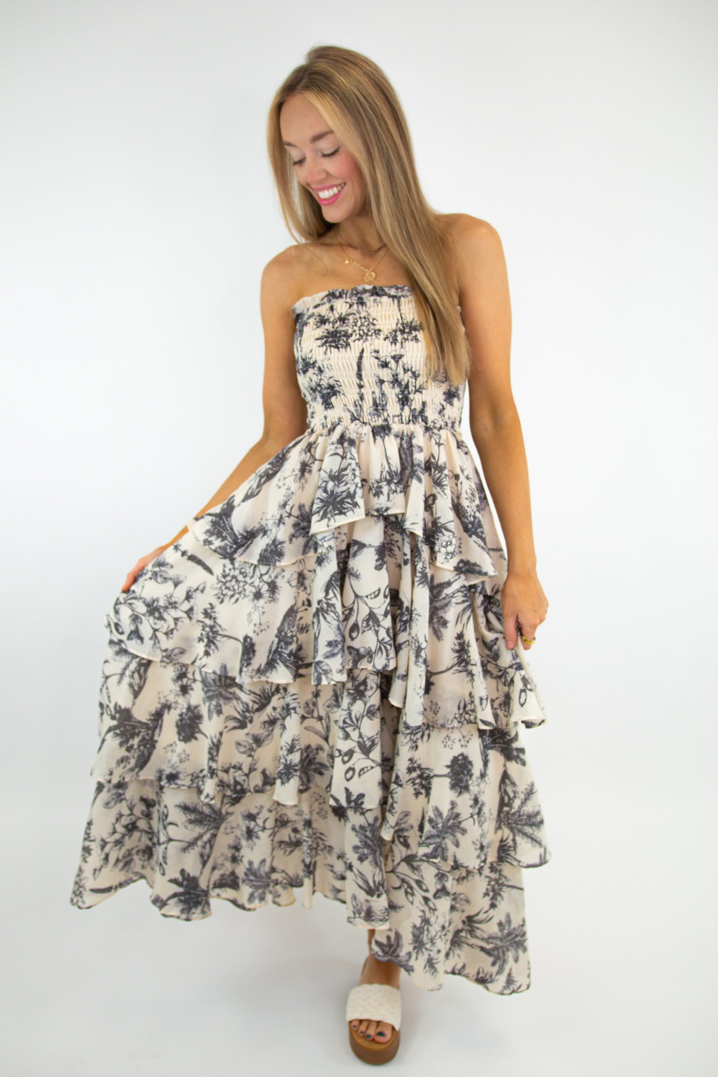 Strapless Layered Natural Maxi Dress