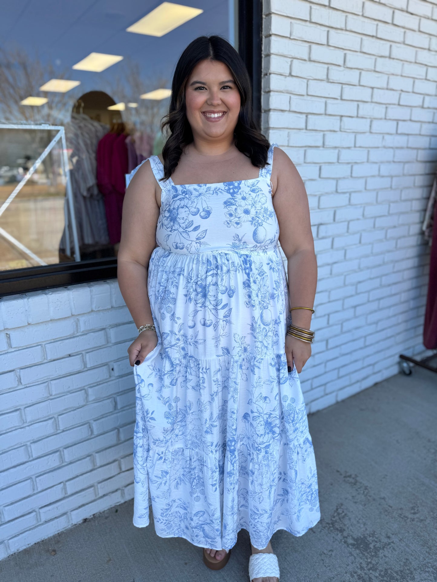 Ivory & Blue Fruit Florals Dress