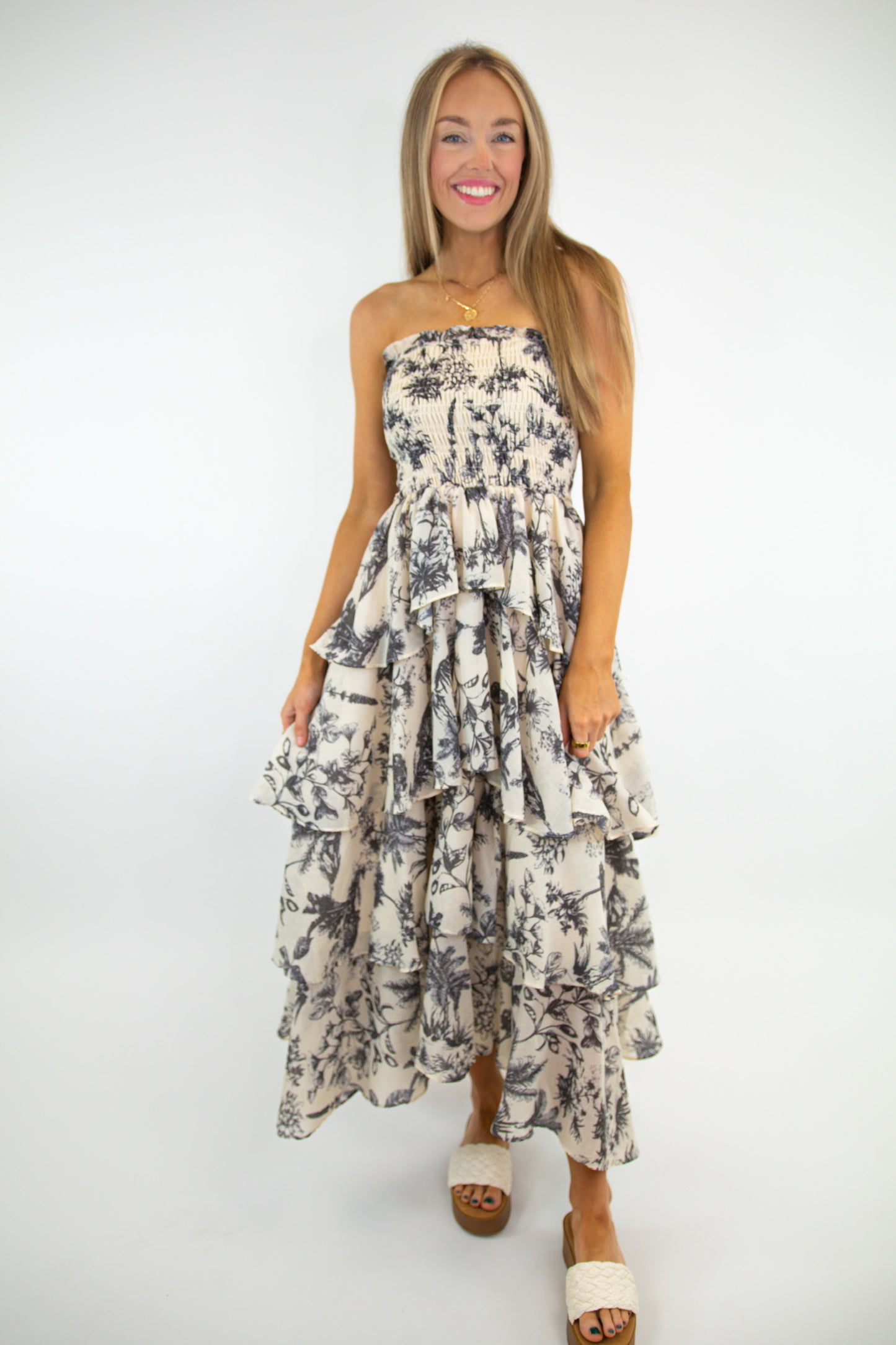 Strapless Layered Natural Maxi Dress