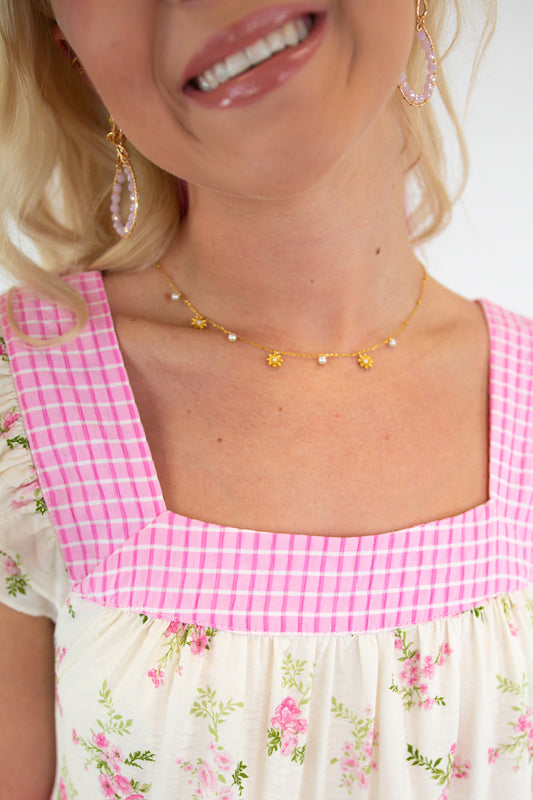 18K Gold Floral Pearl Necklace