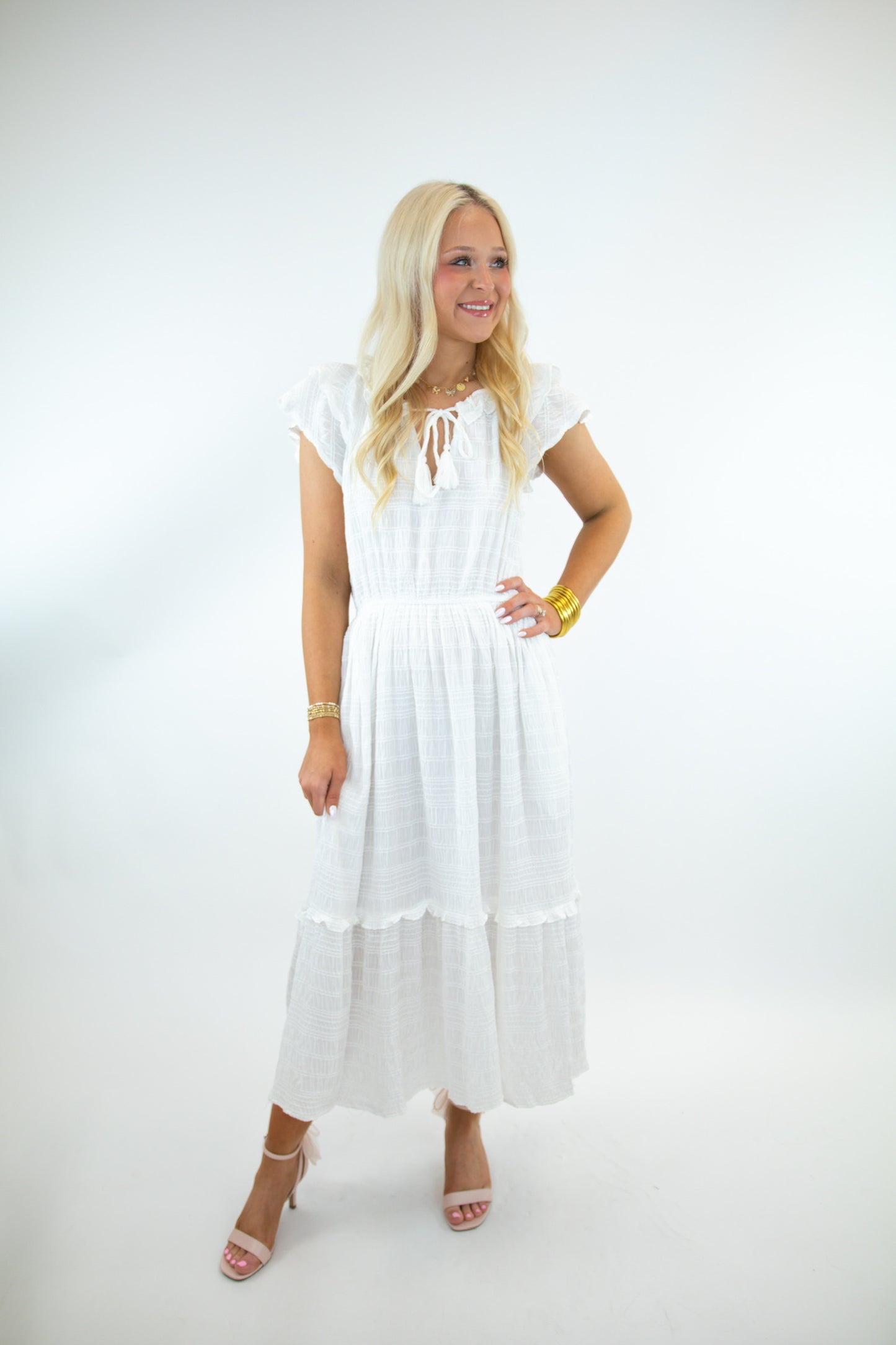 Ivory Ruffle Sleeve Dress