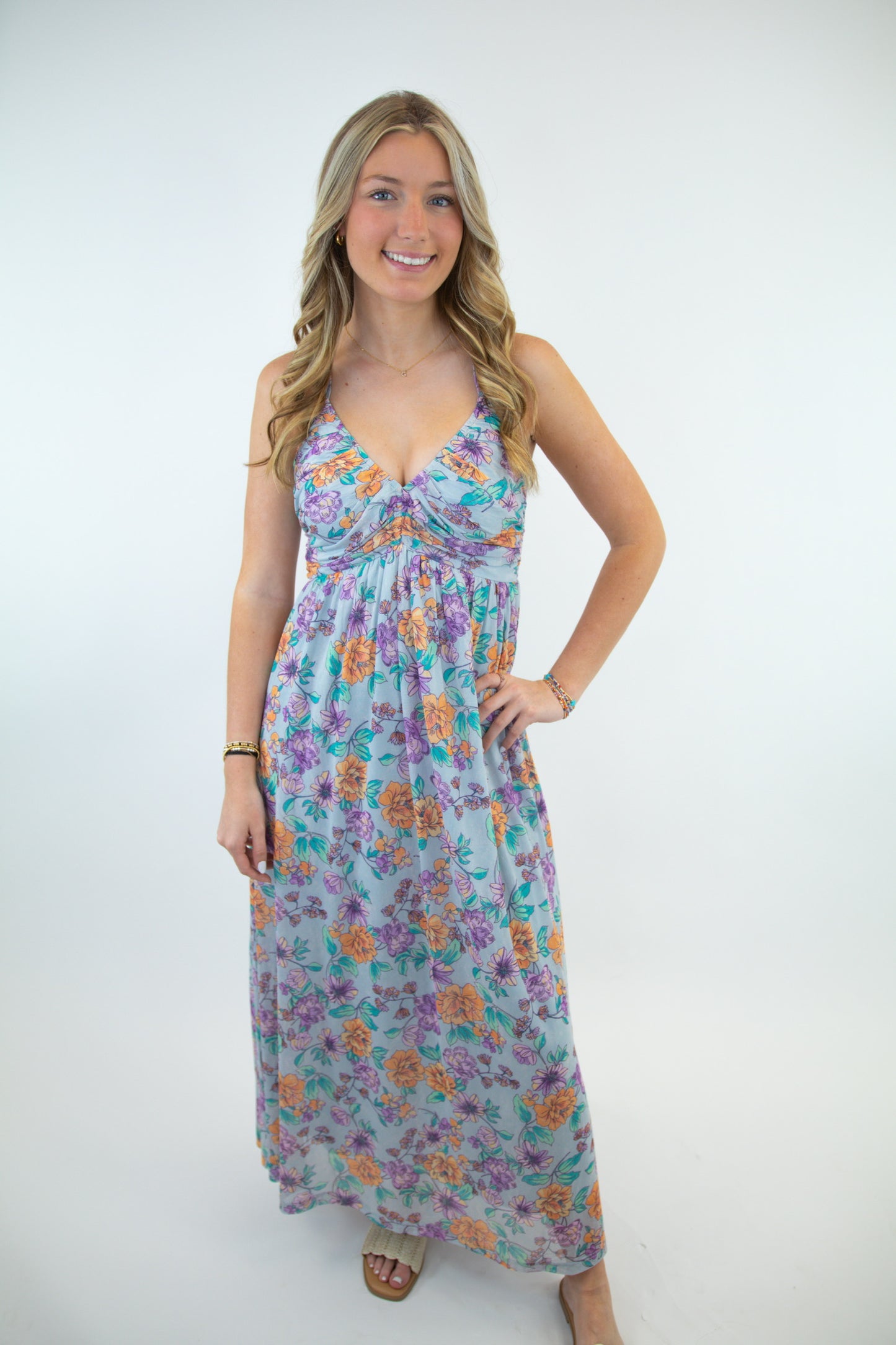 Blue Hawaiian Floral Tiered Maxi