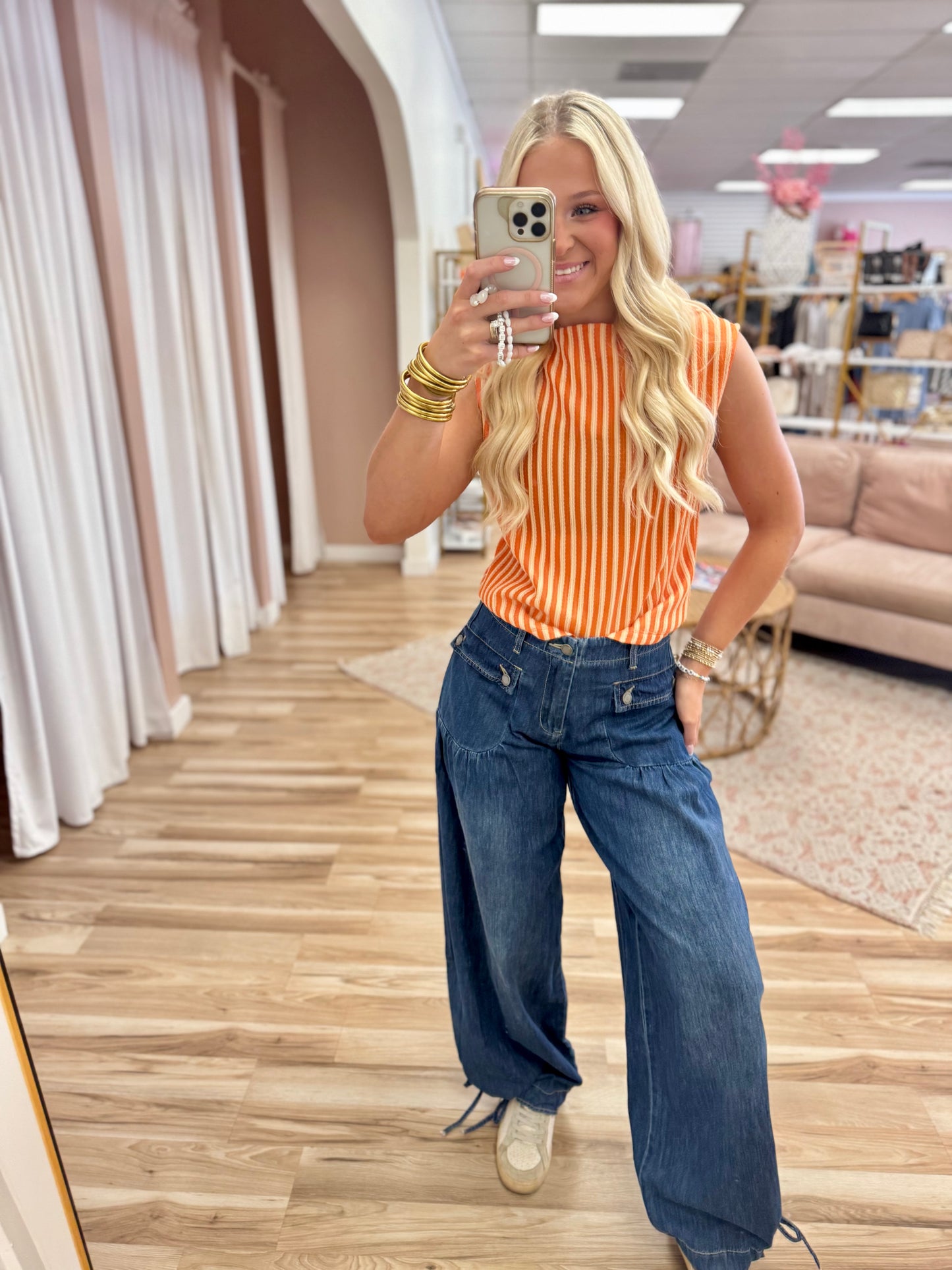 Adjustable Wide Leg Denim Pants
