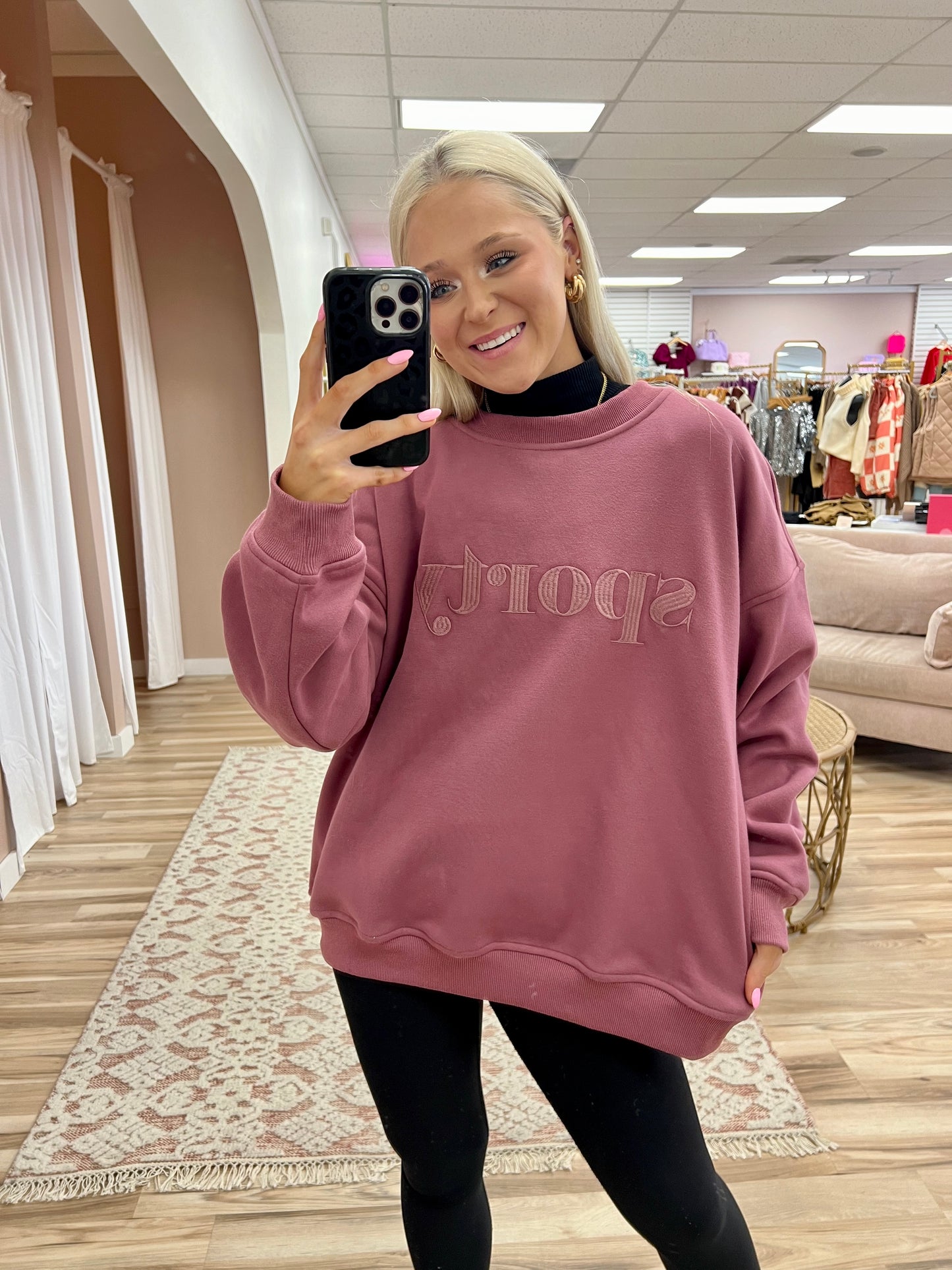 Sporty Embroidered Pullover Berry