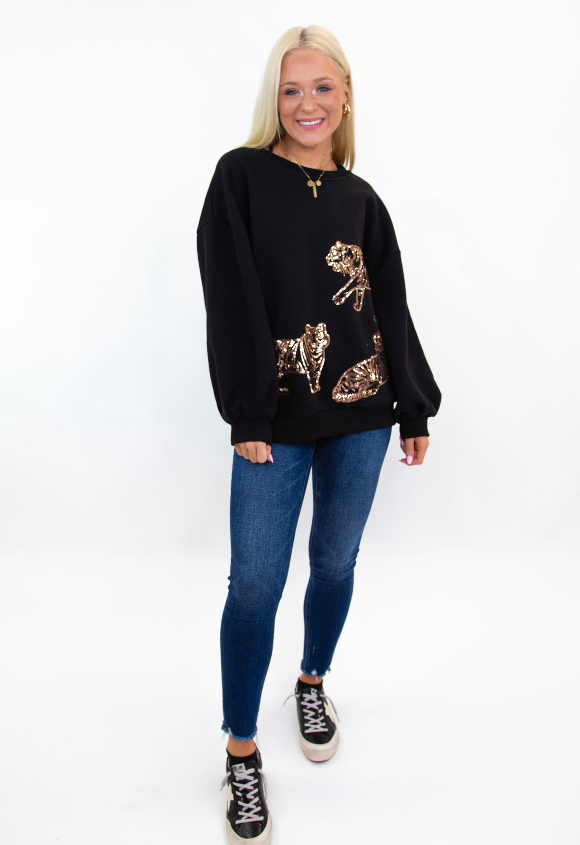 Black Tiger Sequin Pullover