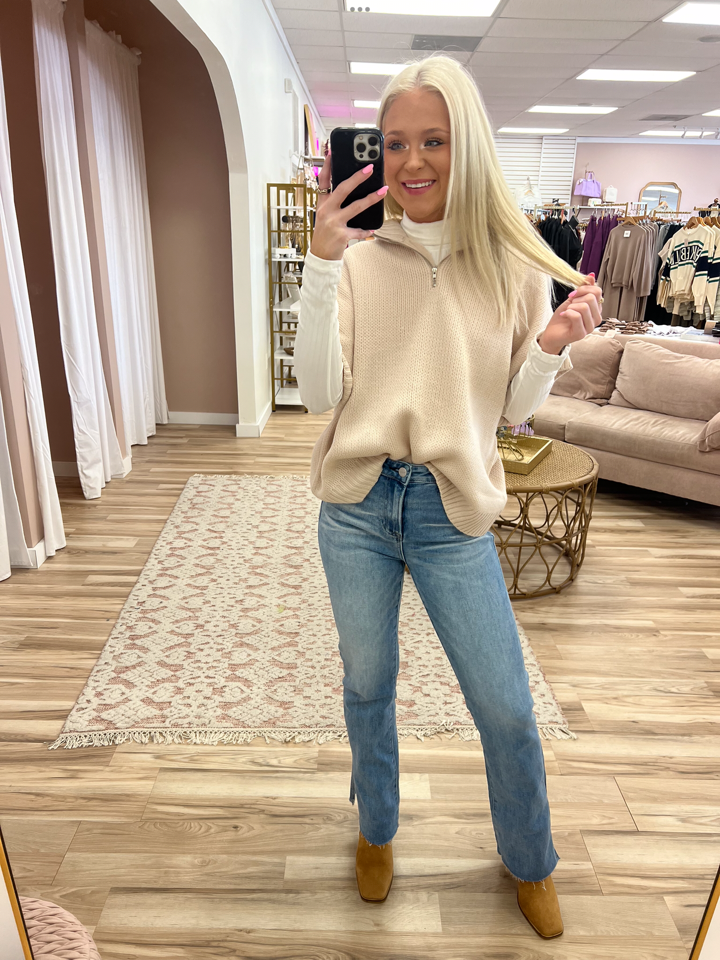 Taupe Quarter Zip Sweater Vest