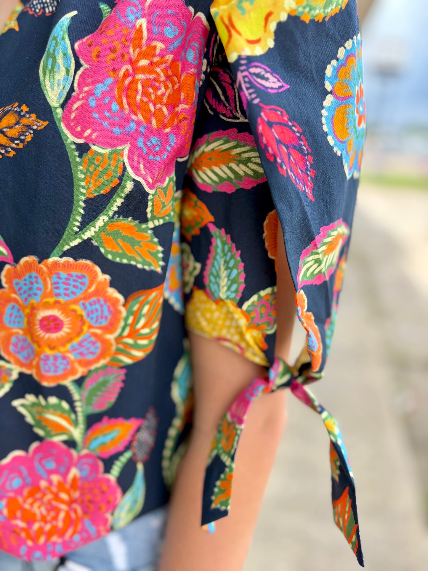 Navy Short Sleeve Floral Top